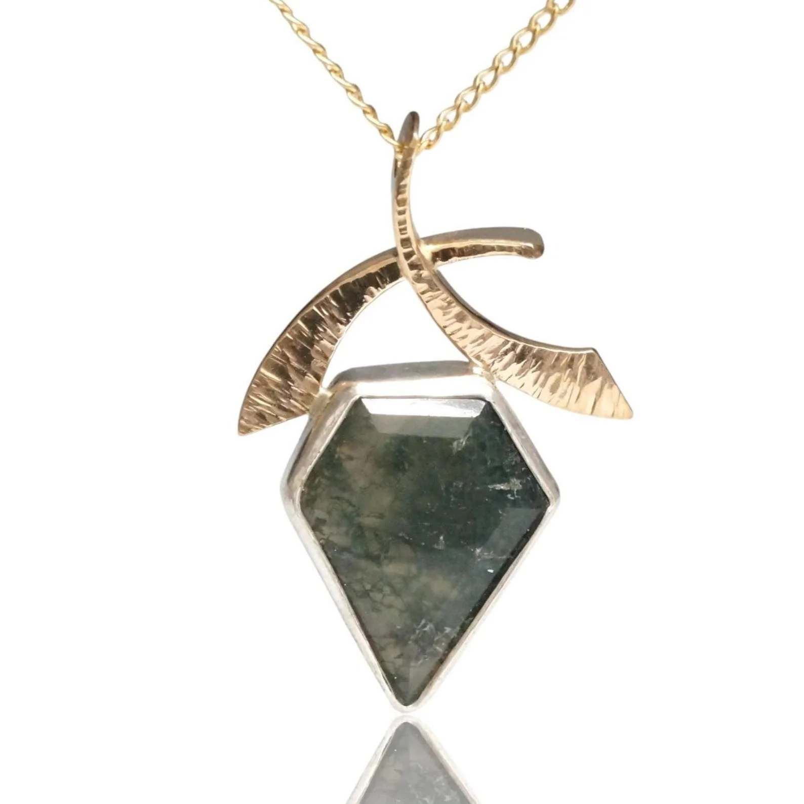 Moss Agate Kite Calligraphy Necklace