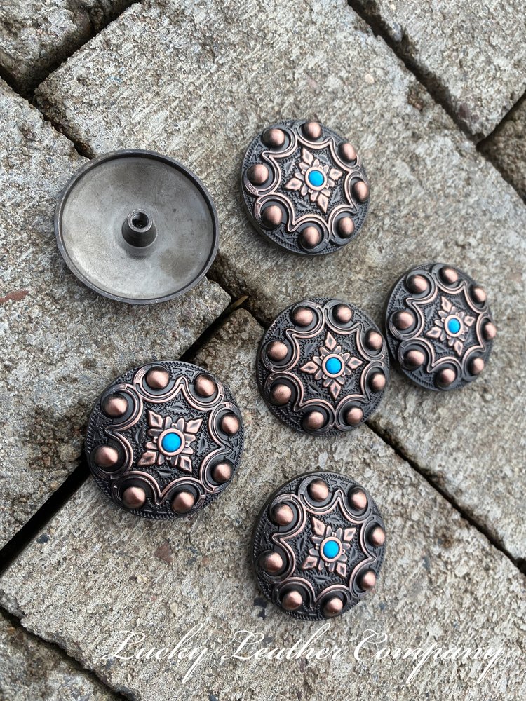 Antique Copper & Turquoise Conchos — Lucky Leather Company