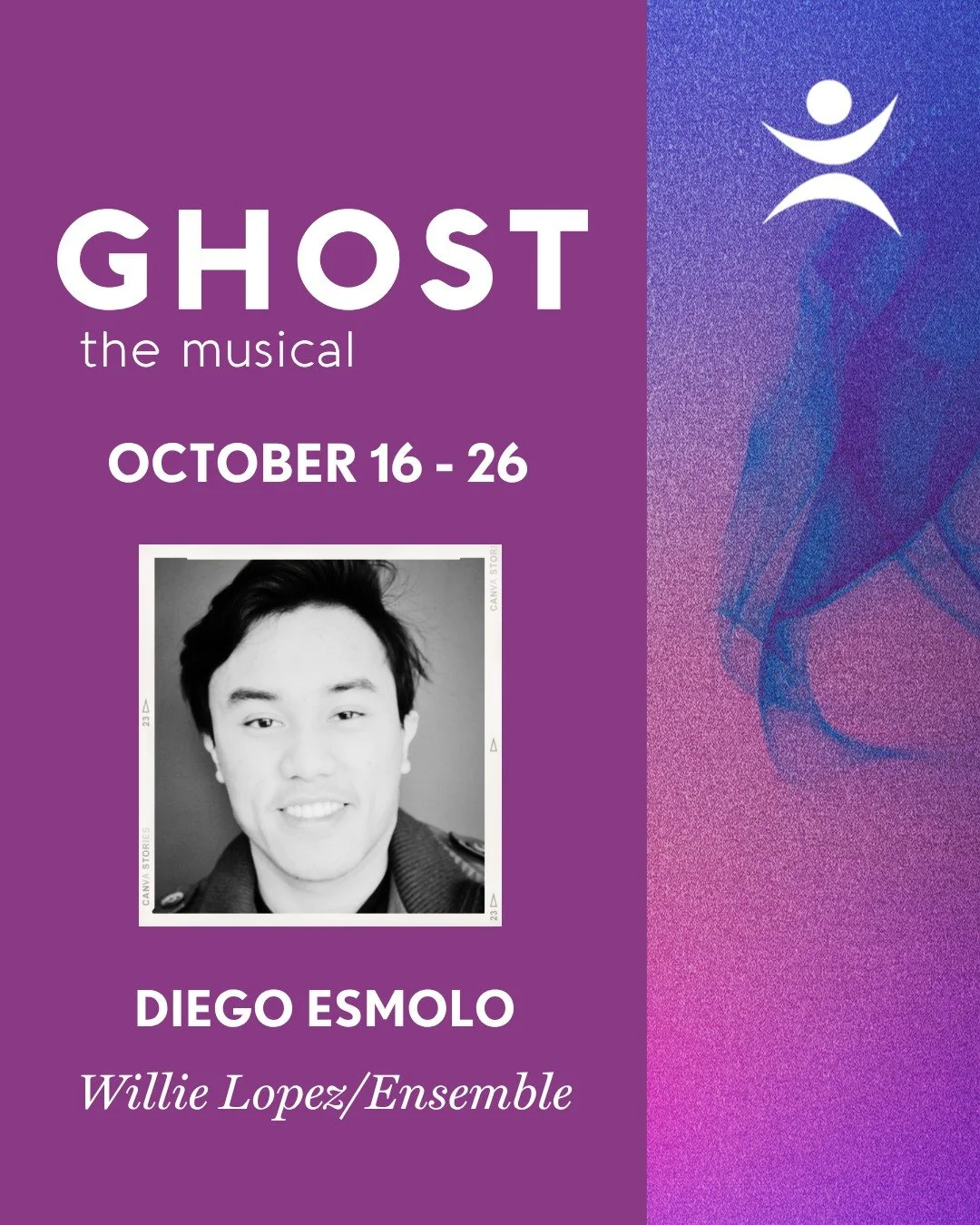 Get to know the cast of GHOST: THE MUSICAL at Hershey Area Playhouse, running 10/16-10/26! Get your tickets NOW at hap.ludus.com.

DIEGO ESMOLO (Willie Lopez/Ensemble/Fight Captain) is ecstatic to return to Hershey Area Playhouse. Credits - DMV: Eat 