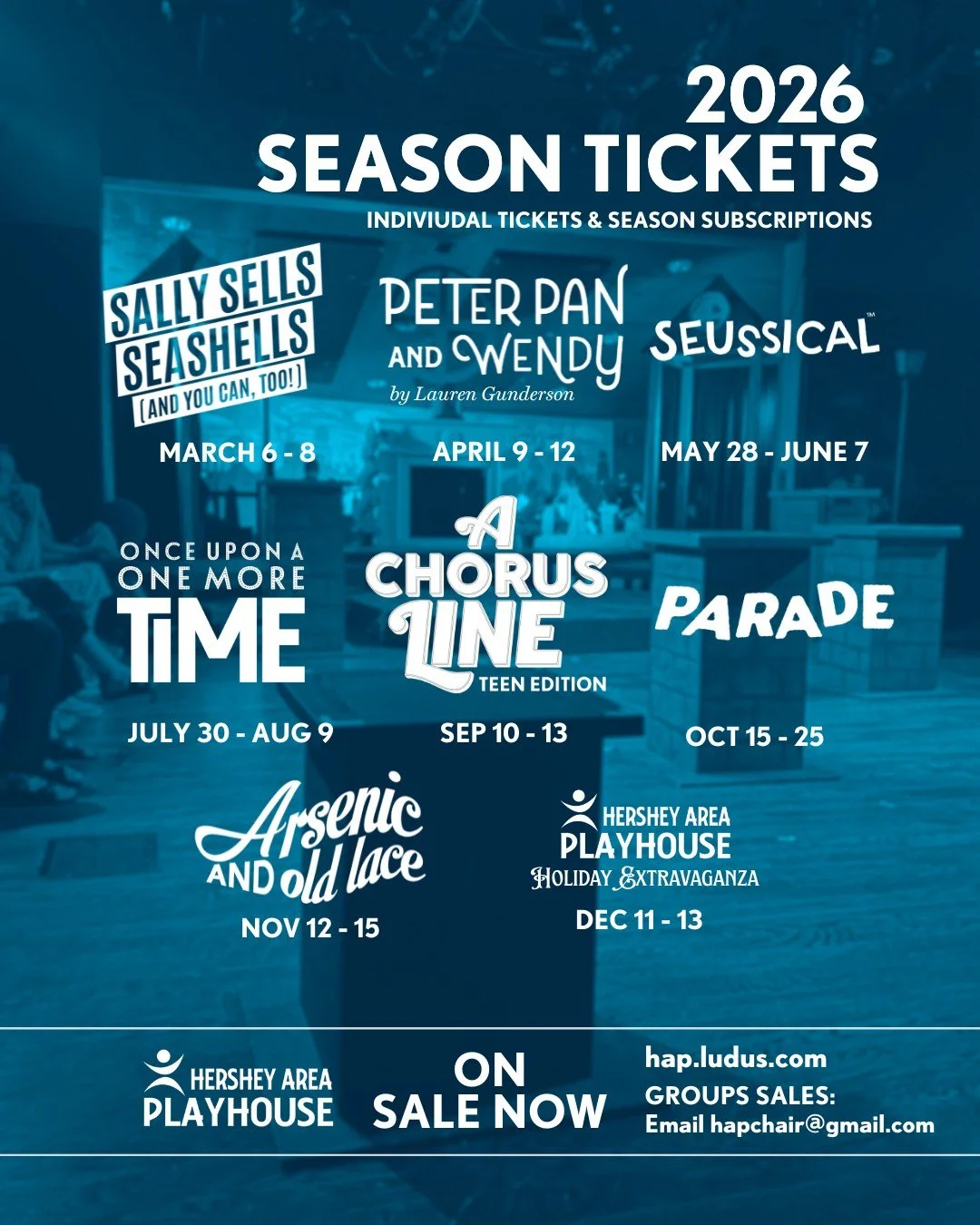 2026 Season Tickets are ON SALE NOW!
Big stories. Familiar favorites. A full year of theatre you won&rsquo;t want to miss.
💥 Save 20% when you buy a season package &mdash;
 Musicals, Plays, Or the full season
Lock in your seats, save money, and be p