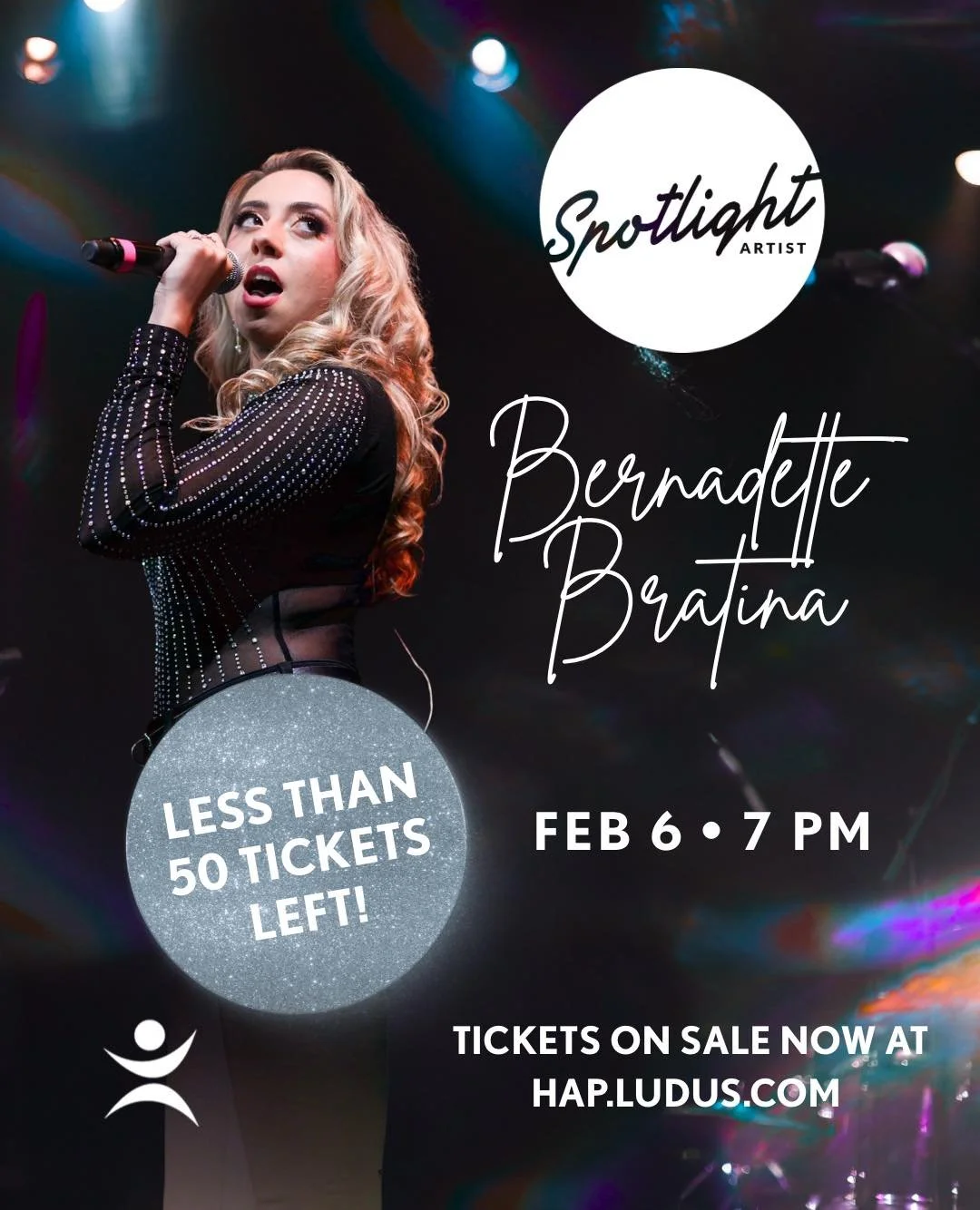 ✨ Spotlight Artist Series ✨
Bernadette Bratina takes the stage February 6 at 7 PM &mdash; and tickets are going fast.

Less than 50 tickets remain, and once they&rsquo;re gone, they&rsquo;re gone.

Join us for an intimate evening of powerhouse vocals