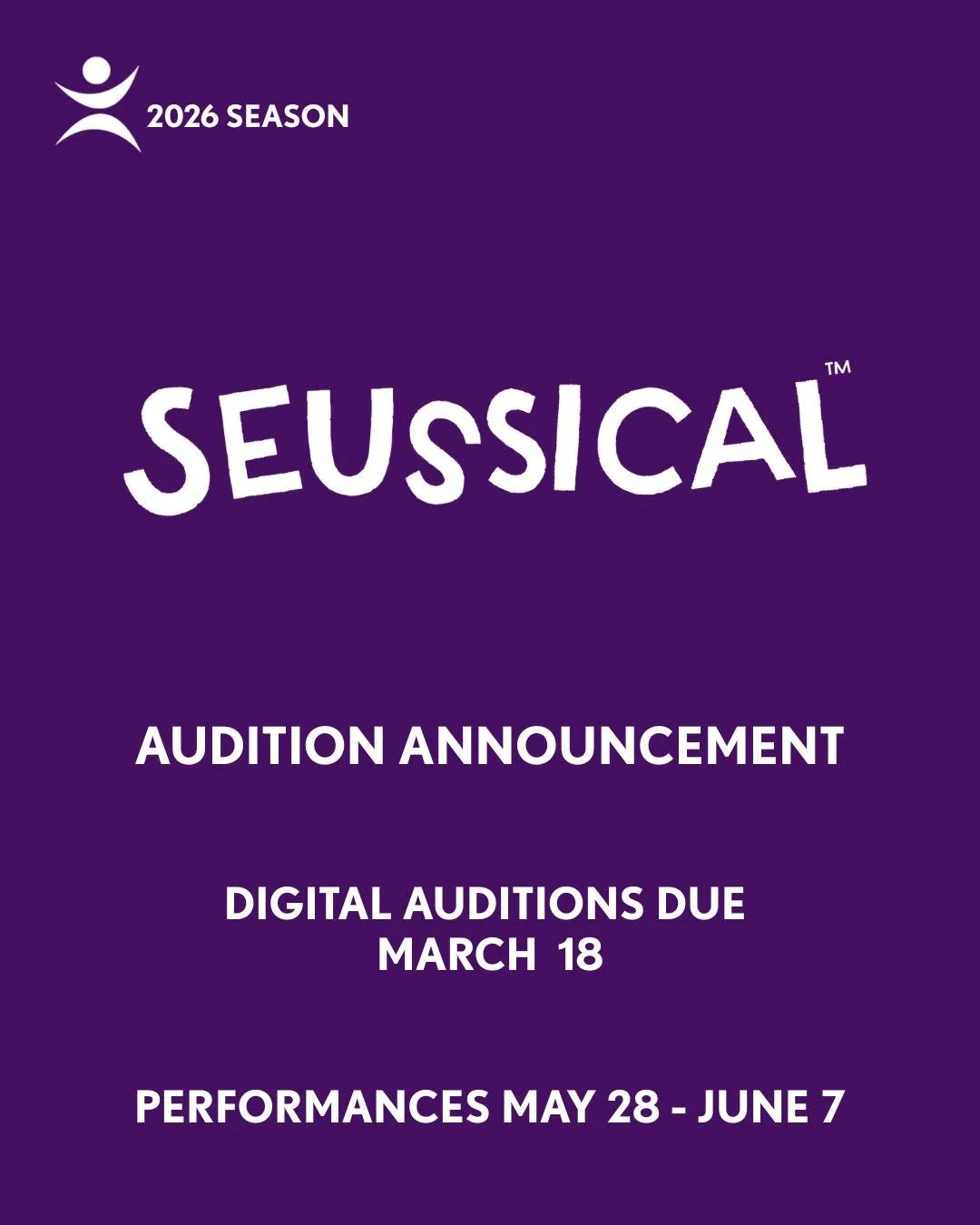 Oh, the thinks you can think&hellip; when you audition for Seussical&trade; The Musical.
Digital auditions due March 18 | Performances May 28 &ndash; June 7
We&rsquo;re welcoming performers of all experience levels to join this imaginative, heart-fil