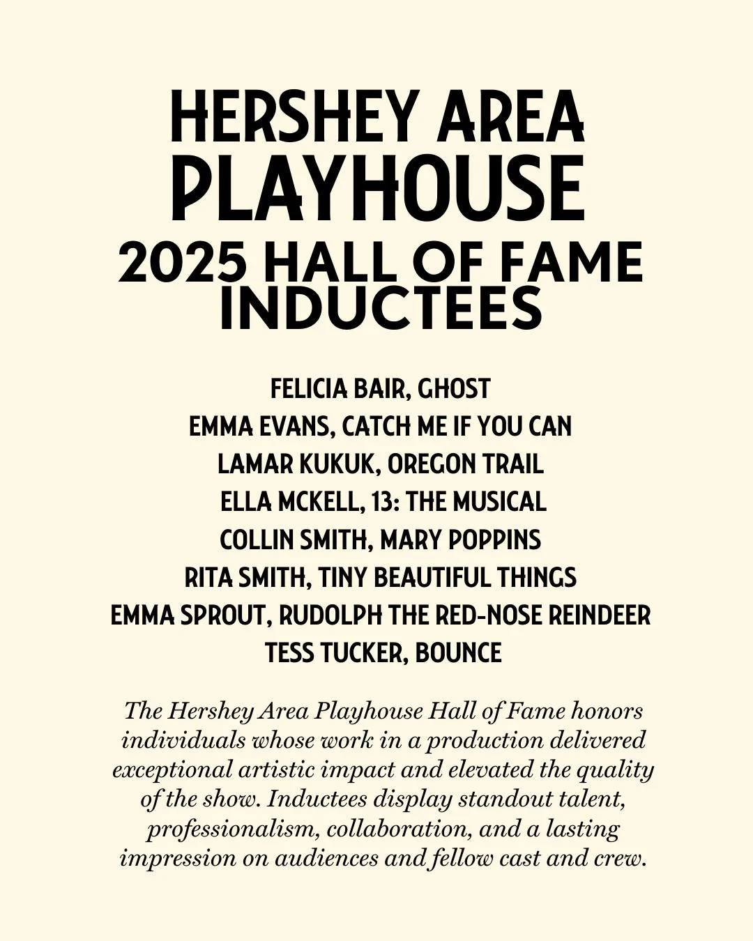 A theatre is only as strong as its community. (PART 2)
At our 2025 Sweet Celebration, we also recognized the performers, volunteers, mentors, and advocates who strengthen the heart of the Playhouse.
From rising youth talent to lifelong supporters and