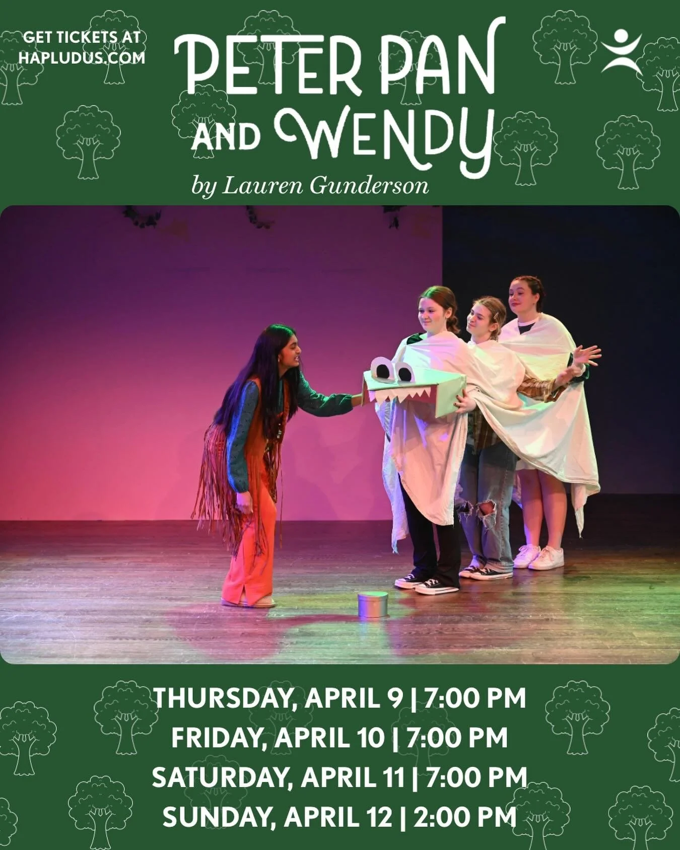 PETER PAN AND WENDY has show 2 tonight! Come on over or walk the plank...

Friday, April 10 | 7:00 PM
Saturday, April 11 | 7:00 
Sunday, April 12 | 2:00 PM

Get your tickets now at hap.ludus.com.
#theater #hershey #hersheyareaplayhouse #showweek