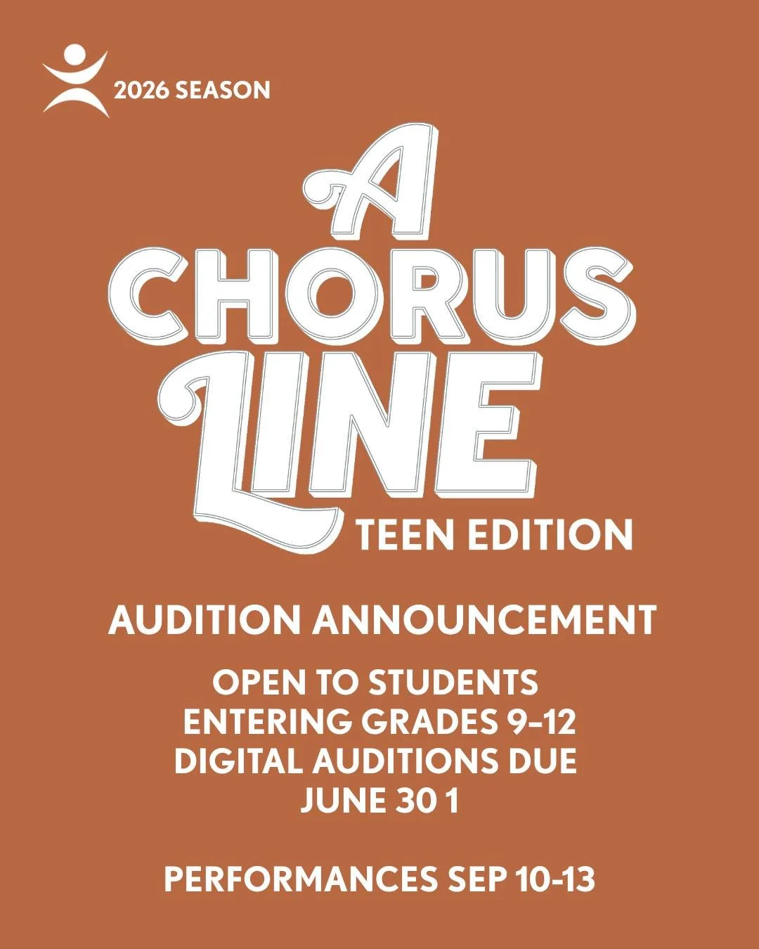 ONE SINGULAR SENSATION&hellip; COULD BE YOU!

Auditions are now open for A Chorus Line at Hershey Area Playhouse!
Open to performers entering grades 9&ndash;12, this iconic musical is your chance to sing, dance, and tell your story on the Playhouse s
