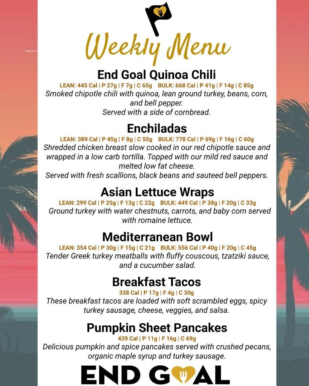 Happy Labor Day End Goal Fam!! 🎉

Our menu for next week is now LIVE! We've been having a blast since we reopened and we can't wait to cook up your meals for you again this weekend!

Hope you're having an amazing Labor Day and Monday!

#vegasfoodie 