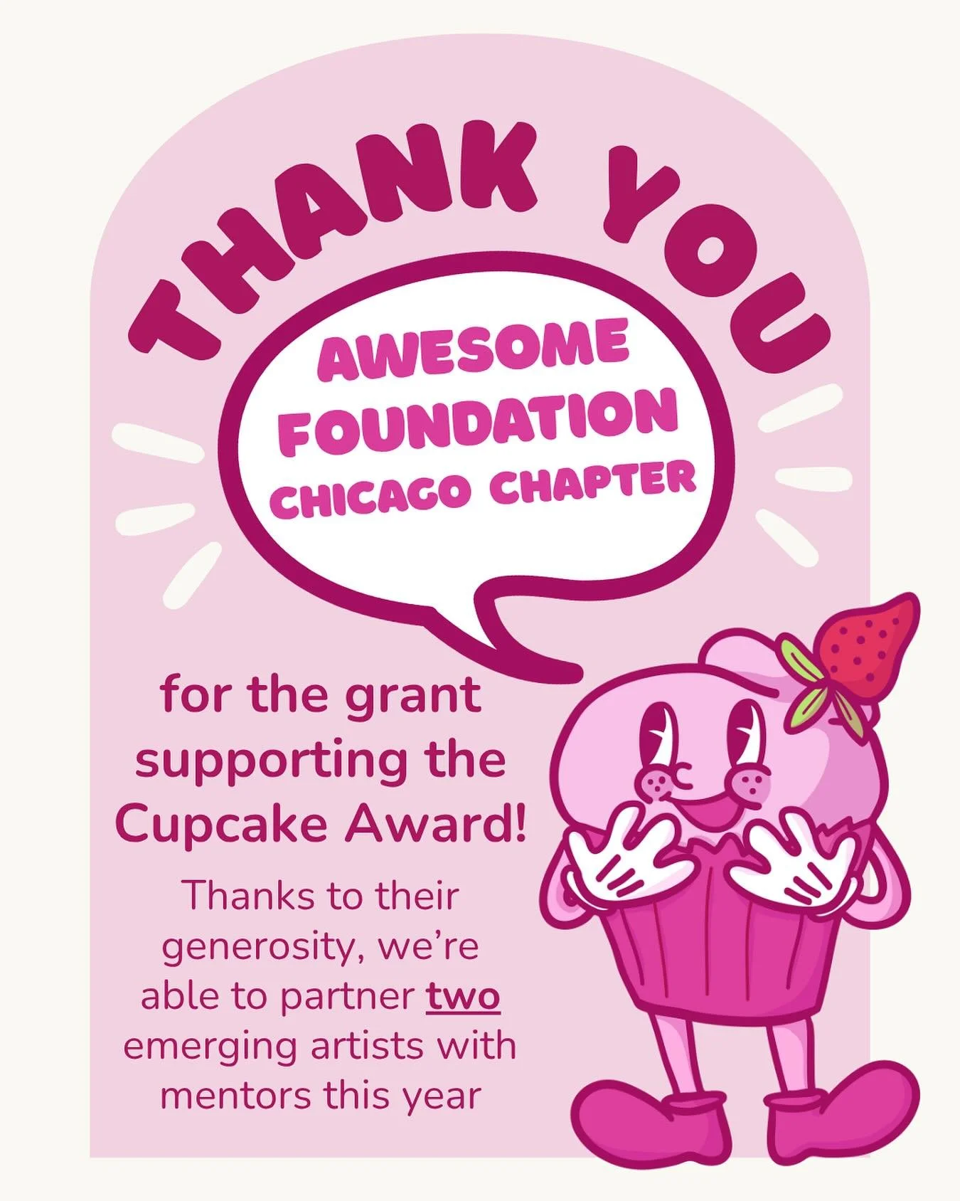 Thank you to @awesome.chicago for the grant supporting the Cupcake Award! 🧁 

As a result of their generosity, CAKE is able to partner two emerging artists with mentors this year. Remember that Cupcake applications are due on 4/11! Grab the 🔗 in ou
