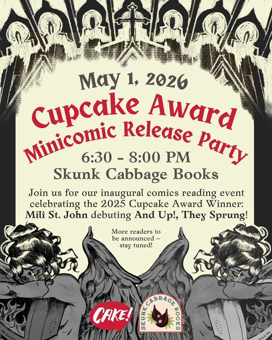 @cakechicago is teaming up with @skunkcabbagebooks to celebrate @milistjohn debuting &ldquo;And Up!, They Sprung!&rdquo; with a comics reading party! 

⭐ SAVE THE DATE⭐ Join us on May 1 from 6:30 - 8pm for comics readings and more &ndash; stay tuned 