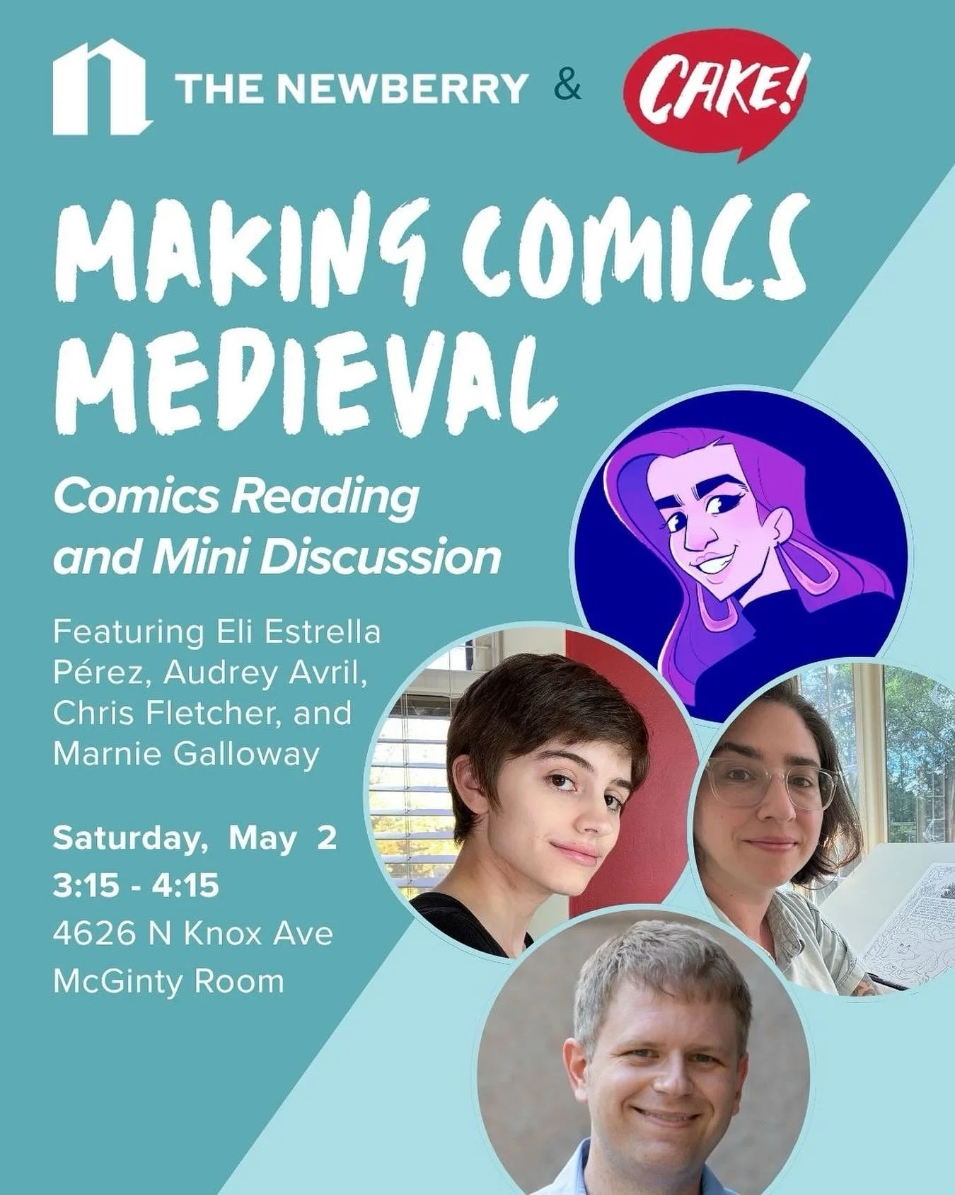 We are thrilled to announce that the winners of the inaugural Newberry Medieval Minicomic Book Prize, Audrey Avril and Eli Estrella P&eacute;rez, will appear at @cakechicago for a comic reading and conversation with Chris Fletcher of @newberrylibrary