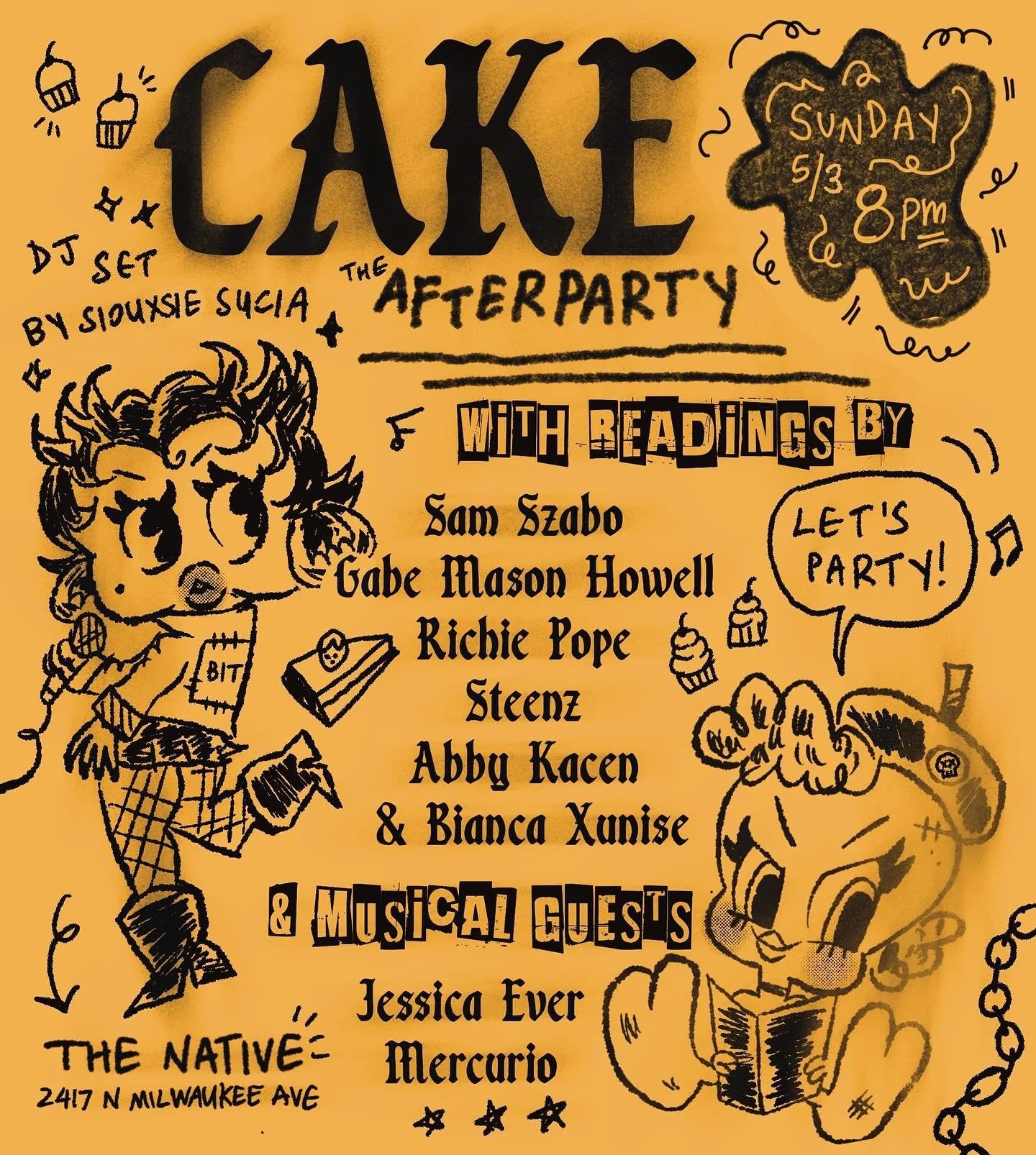 Celebrate after a long weekend with fellow cartoonists! Grab a libation and watch amazing readings performed by Sam Szabo, Gabriel Mason Howell, Richie Pope, Steenz, Abby Kacen, and Bianca Xunise. Special thanks to Bianca for coordinating this event!