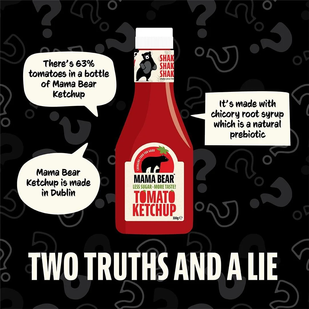 Let&rsquo;s play Two Truths and a Lie&hellip; Mama Bear edition 🍅🐻
We&rsquo;ve shared three &ldquo;facts&rdquo; in the graphic  but only two are true.
Think you know your Mama Bear Ketchup? 👀

👇 Tell us which statement is the lie!
We&rsquo;ll rev