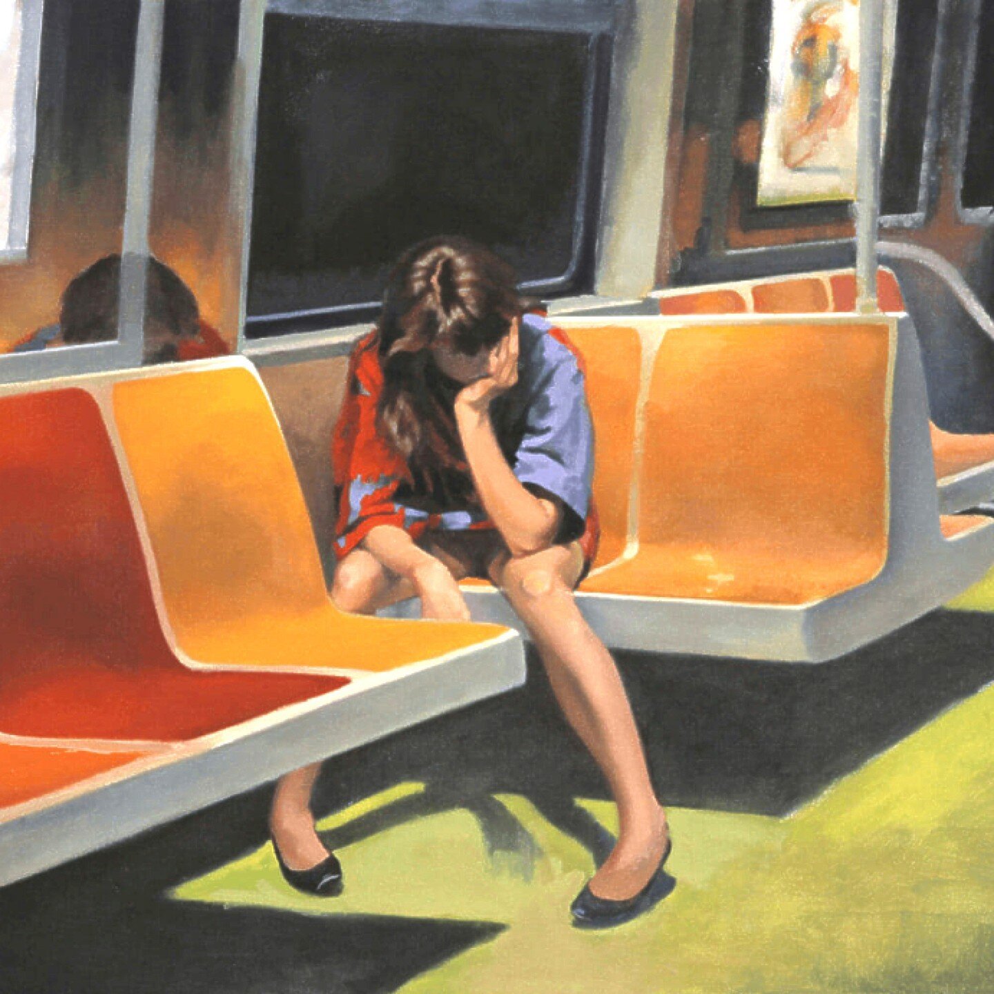 🔆 MEET THE ARTIST 🔆
I love this painting called Q Train by American realist painter Nigel van wieck.  I spent many years riding the NYC subway when I was younger and this painting reflects a familiar kind of waiting and melancholy.  Take a look at 