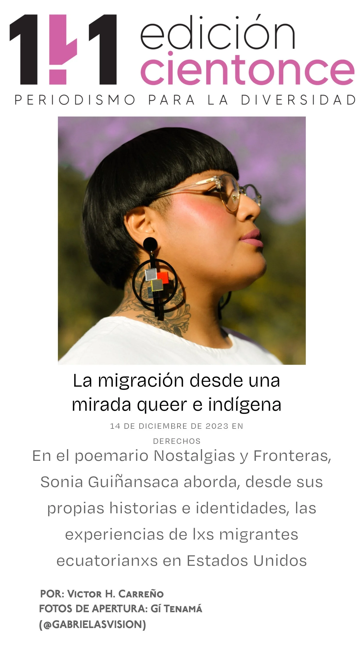Author portrait of author of "Nostalgia & Borders" and "Somewhere we are Human" Sonia Guiñansaca, captured in Los Angeles by documentary and portrait photographer Gí Tenamá, focusing on presence, voice, and identity. Published in Edition Cientonce, 2
