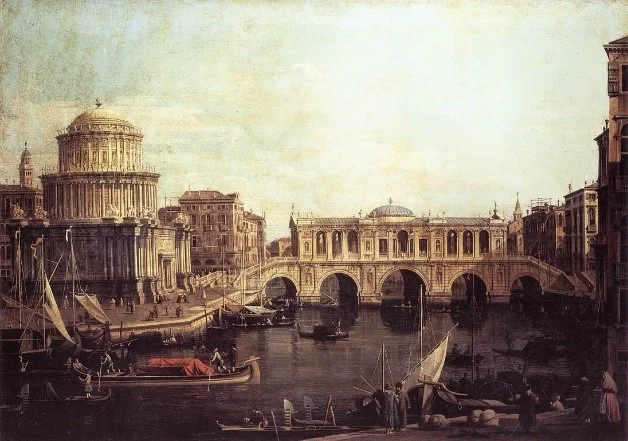 Giovanni Antonio Canal (Canaletto). Capriccio of the Grand Canal with Imaginary Rialto Bridge . 1740