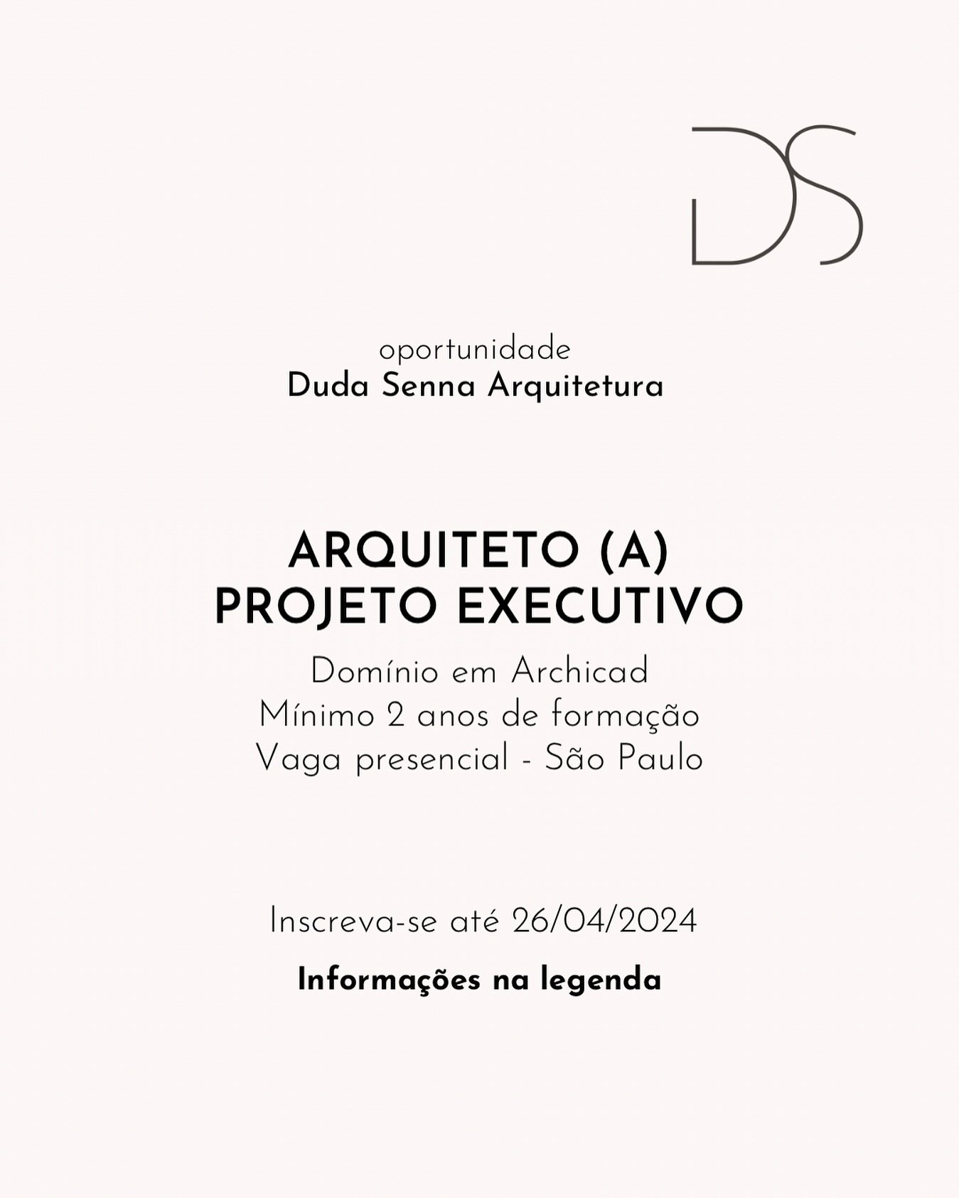 🚨🚨 Procura-se ARQUITETO(A) para PROJETO EXECUTIVO DE INTERIORES 🚨🚨

Requisitos:
* M&iacute;nimo de 2 anos de forma&ccedil;&atilde;o em Arquitetura e Urbanismo
* Experi&ecirc;ncia em projetos executivos de interiores
* Dom&iacute;nio em Archicad
*