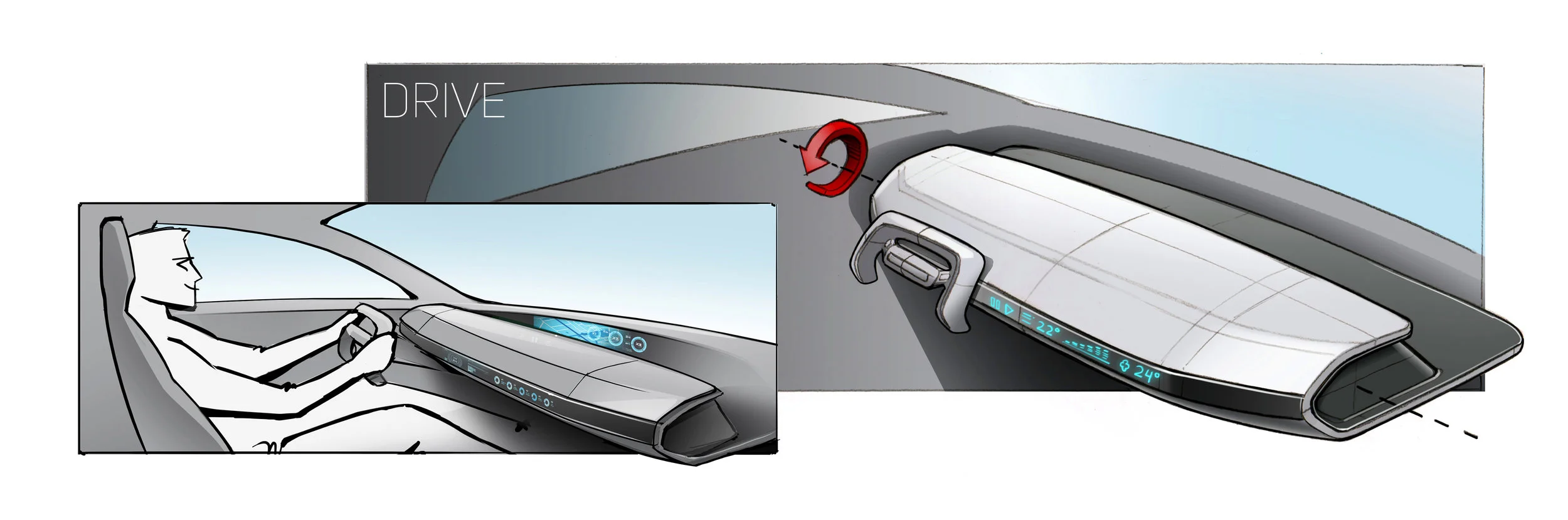 IP panel with retractable streering wheel