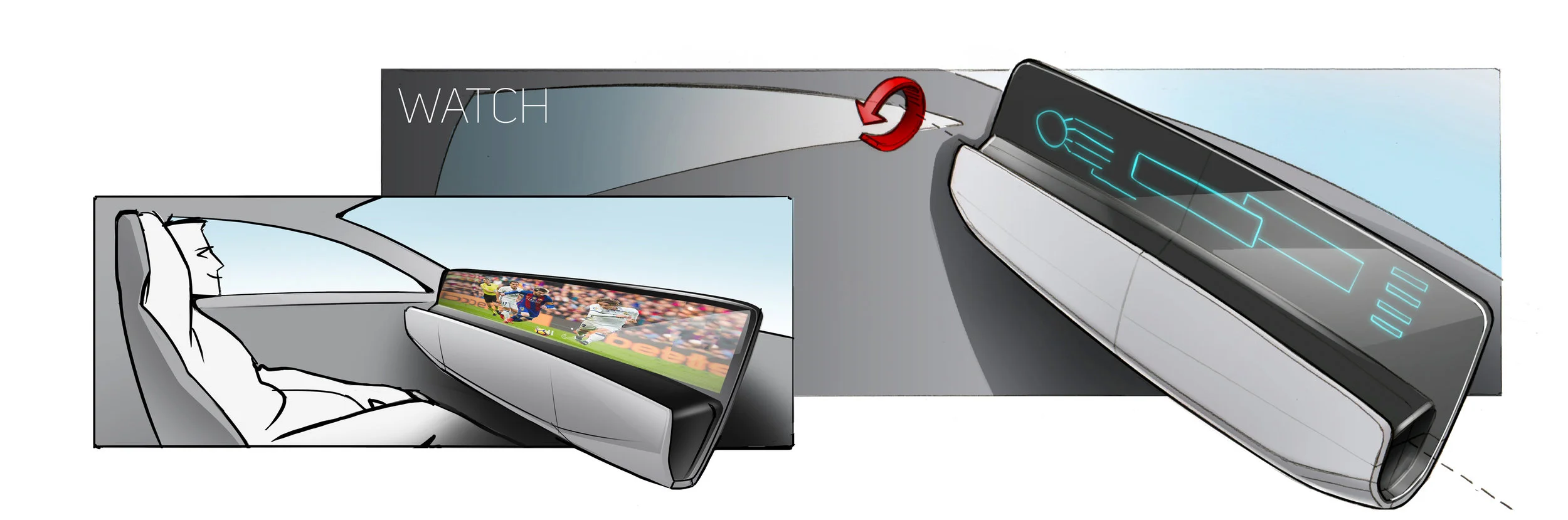 Simple rotation of the IP panel creates a big screen for autonomous mode