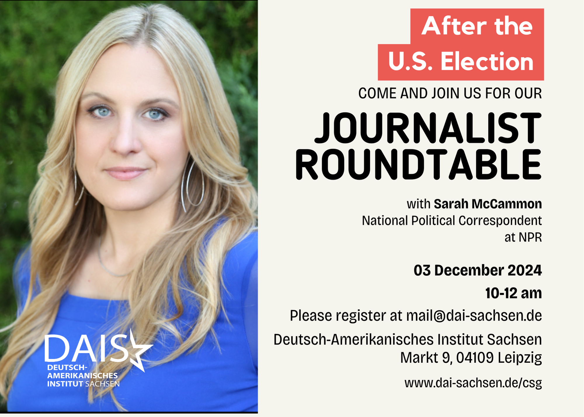 After the US Election. Journalist roundtable with Sarah McCammon