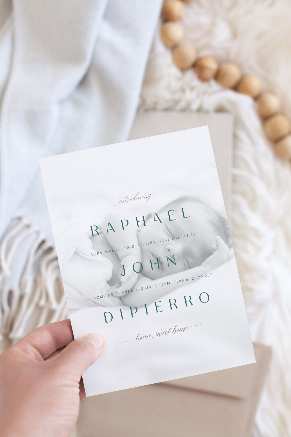 Journey Home Green Birth Announcement by Jackie Mangiolino for Minted