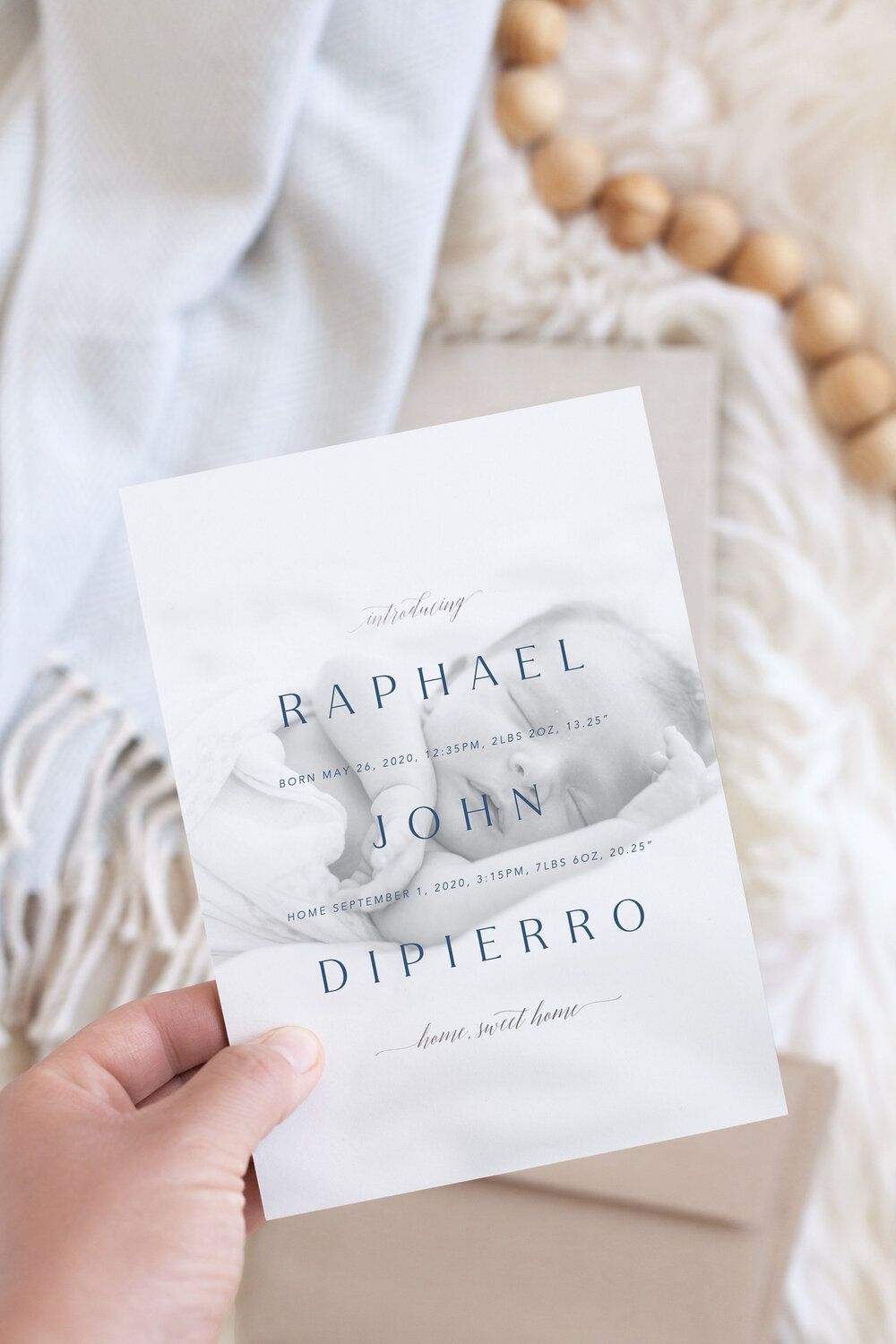 Journey Home Navy Birth Announcement by Jackie Mangiolino for Minted