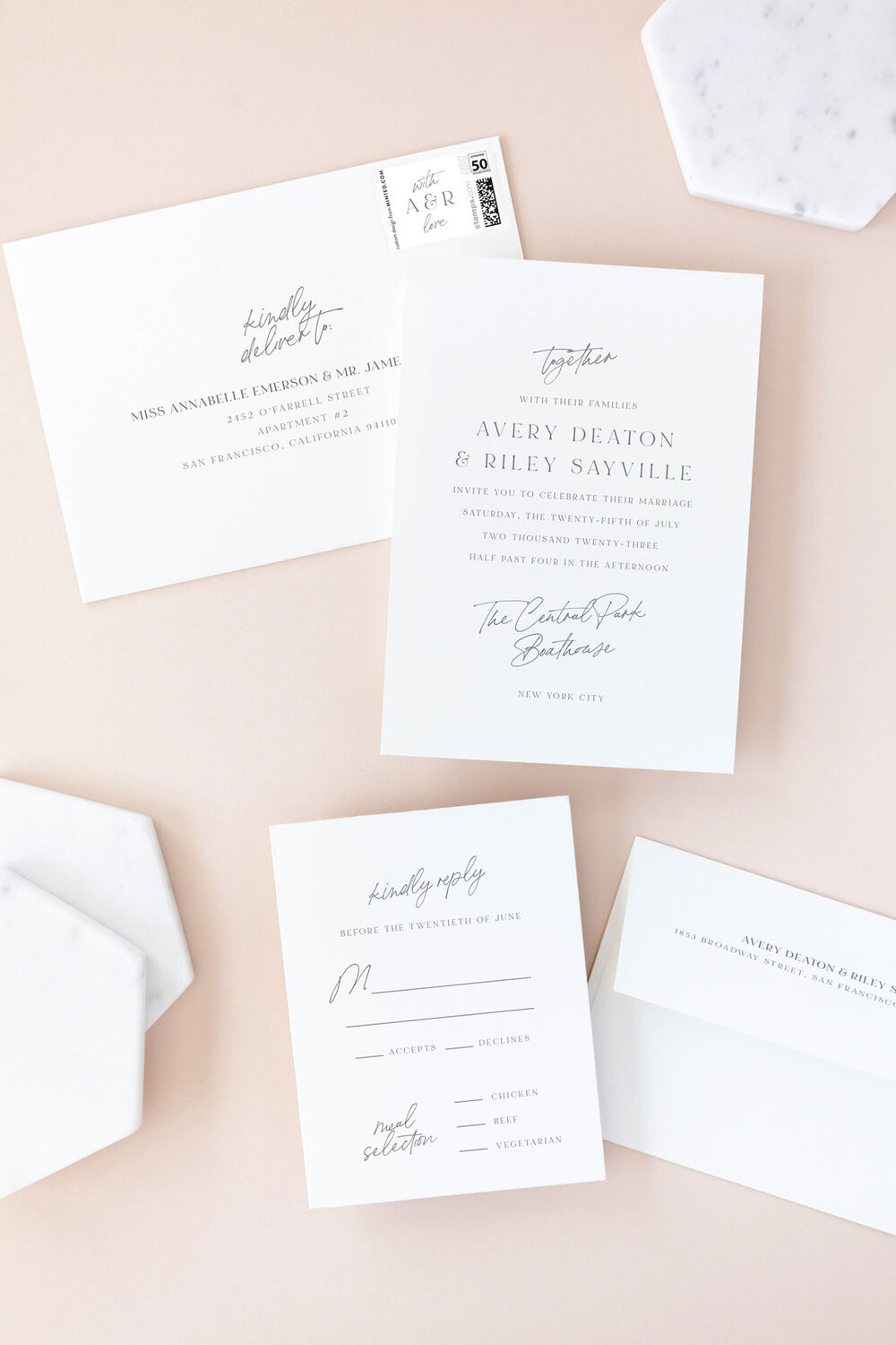Minted Composure Grey and White Formal Wedding invitation by Jackie Mangiolino