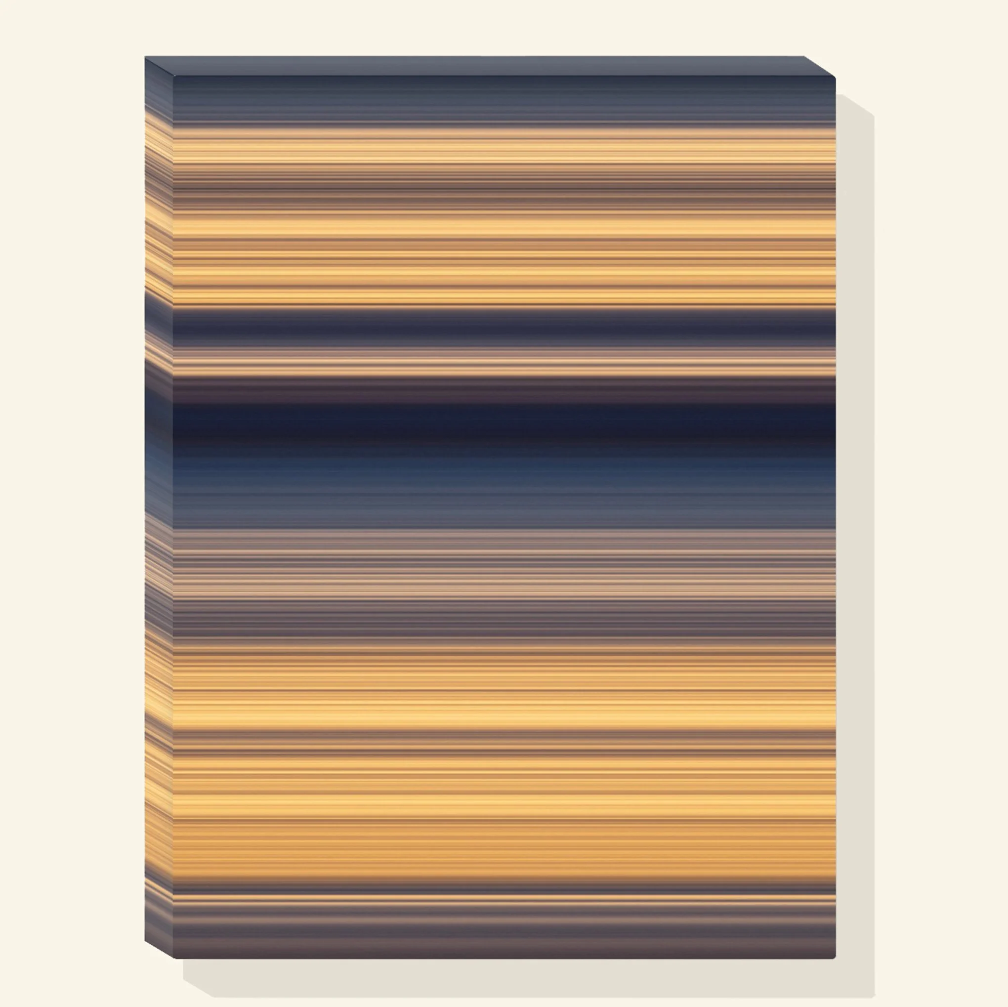 Three-dimensional “Stripes (25)” BAPstract artwork mockup by Brendan Alex Phoenix with diagonal gold and dark blue bands, created through intentional camera movement of sunlight on ocean waves.