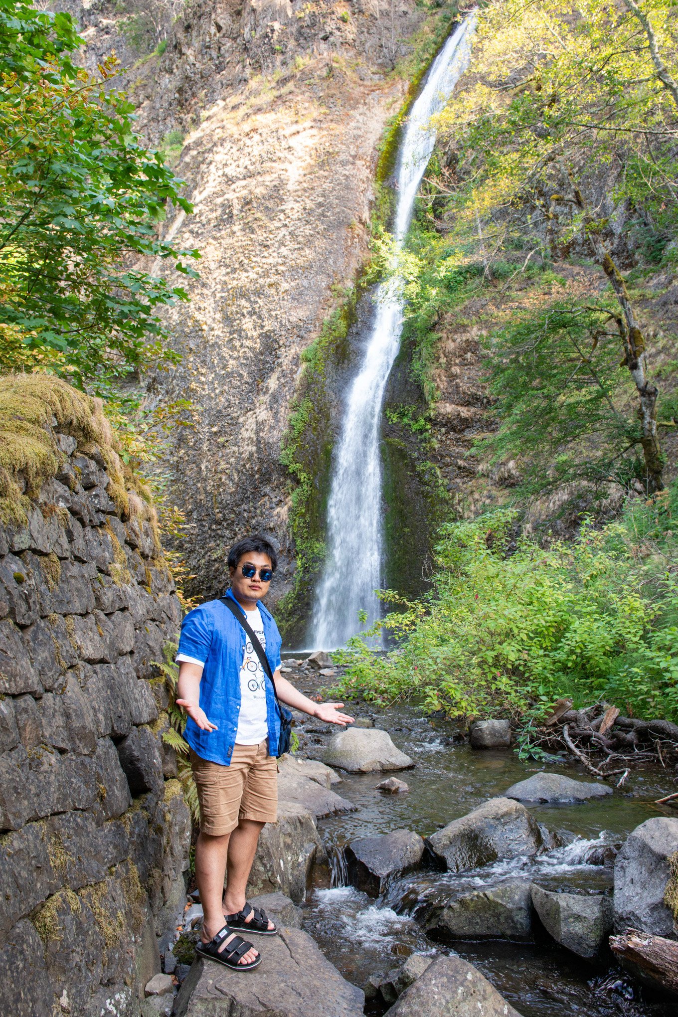 Brendan Alex Phoenix photographs Korean friend during visit to Horsetail Falls in summer of 2019.