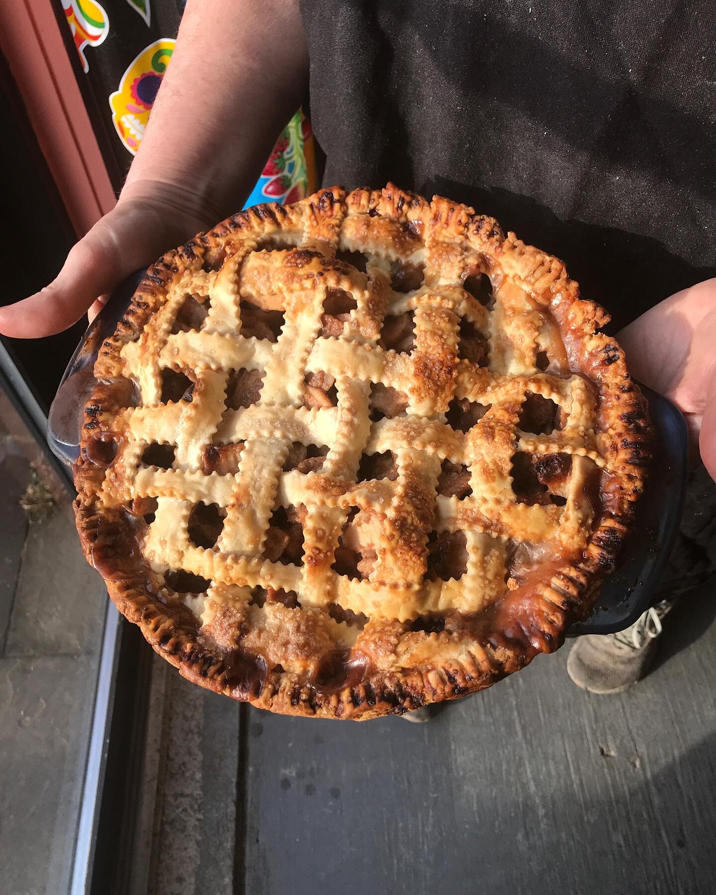 Happy &pi; Day! We love Pi because it allows us to calculate the volume of our pies! This lovely apple pie is approximately 127.235 cubic inches or 323.176 cubic centimeters. We can also translate that into many bites of deliciousness! Come in for a 