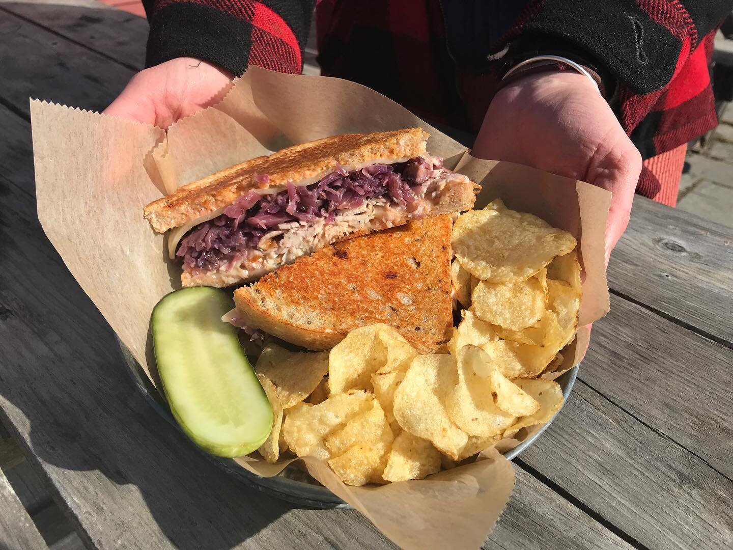 We would like to introduce you to the Sheepscot Rachael! 

Smoked turkey breast, a saut&eacute;ed slaw of red cabbage, red onion, and bacon, our popular Special Sauce, and Swiss cheese, on your choice of homemade bread (we suggest rye!).

Only availa