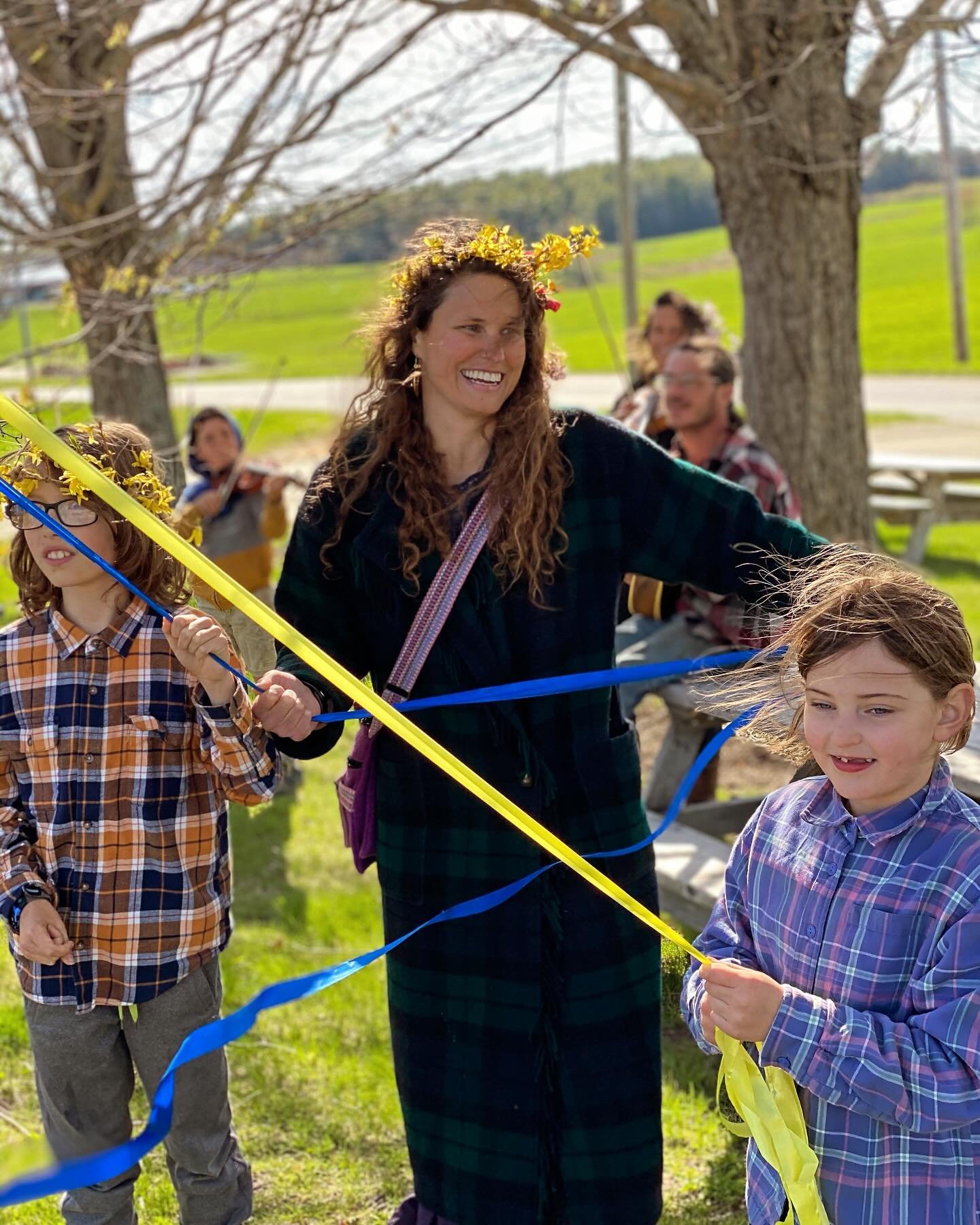 Here are some streamers of pink, yellow, blue
A reminder of spring and things that are new 
Together they make a maypole for you
And a wish for a Happy May Day too!

Happy May Day!
Maypole at 4:30 today