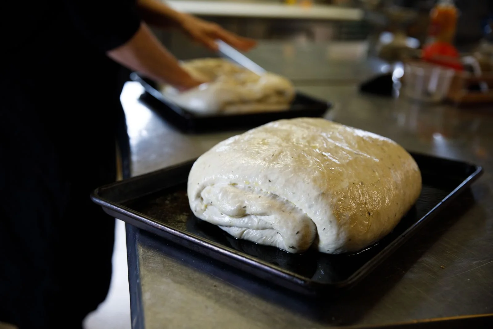 Focaccia bread in progress! New to focaccia? It's a delicious Italian bread made with olive oil, herbs, and garlic, and topped with maldon sea salt. Great for dipping in herbed oil and balsamic, eating with soups, or making a sandwich on! 

Spend you
