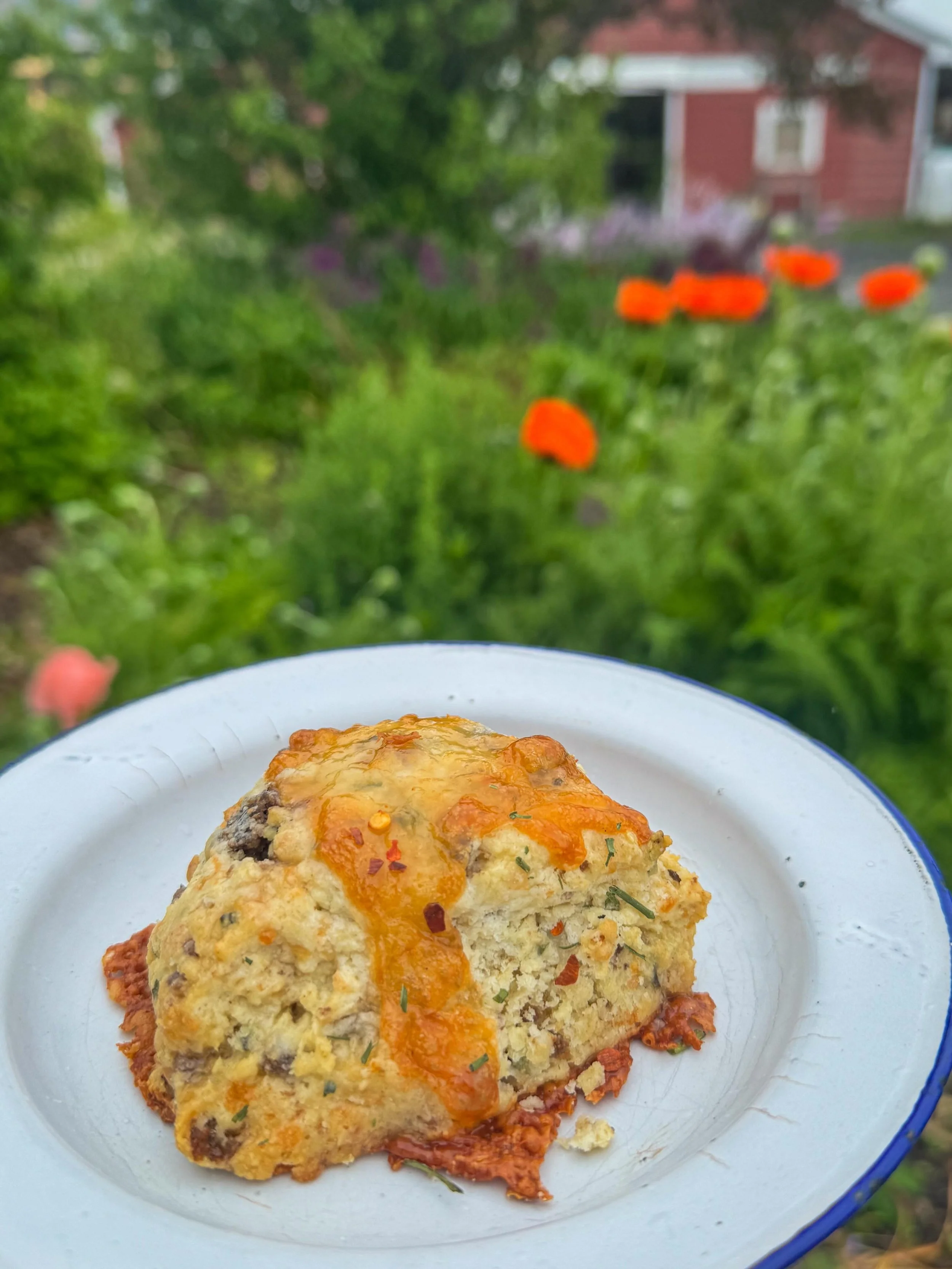 sunday scone at the general: sausage + cheddar and hot honey