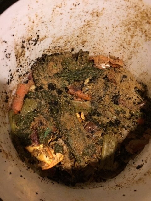 Fermented Food Waste in the Bokashi Bin with Bran on top
