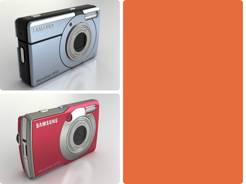 The asymmetric design highlights touch points and improves ergonomics, while giving the camera a memorable appearance. Color and material changes give the design a thin, sleek profile.