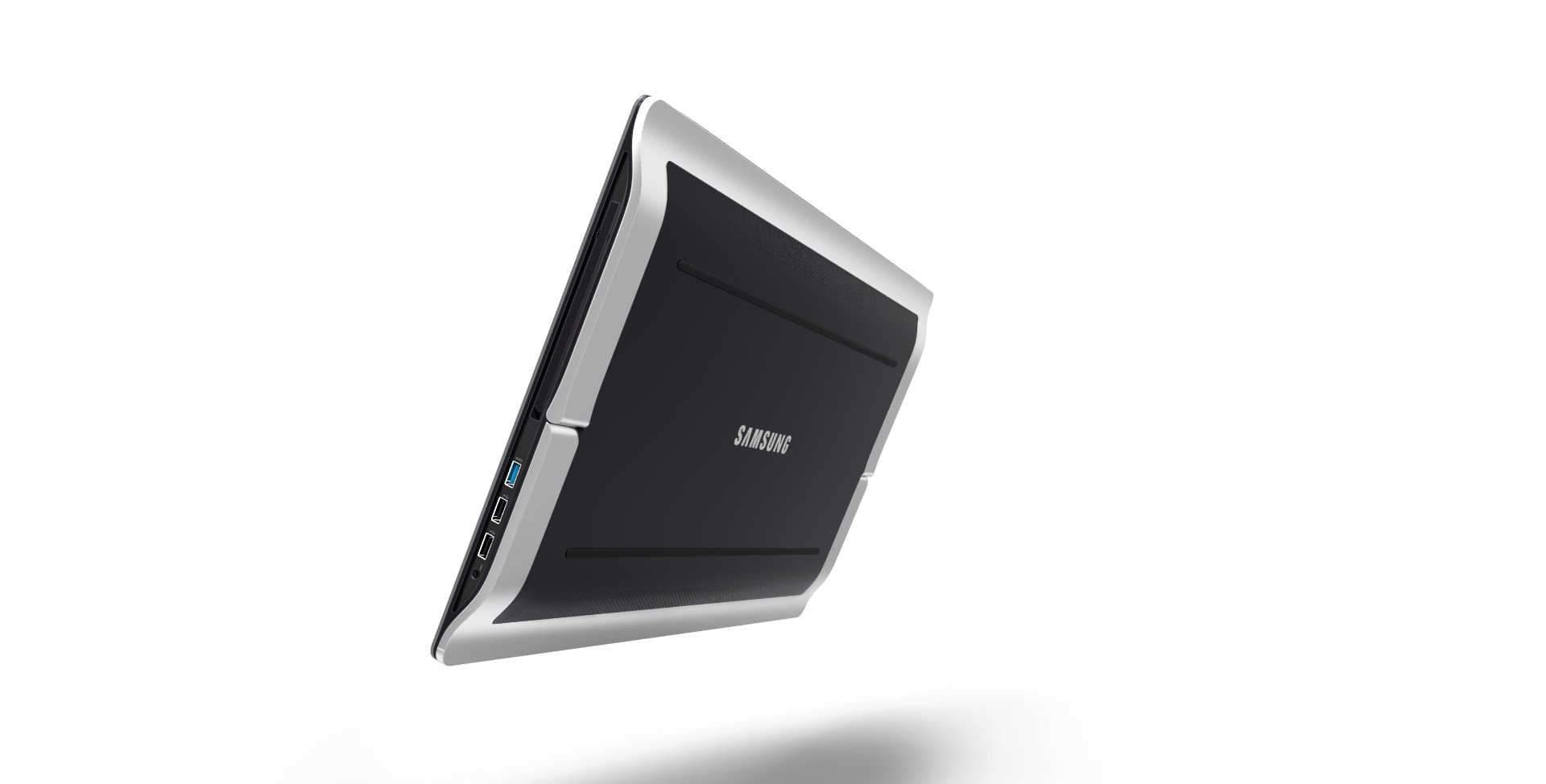 Samsung Electronics ARAGON Monitor/Tablet All-In-One Hybrid Monitor/Tablet with multi-position base for Windows 8 touchscreen use for desktop or wall-mount. The rear frame rotates up and docks for flat tabletop use by keeping connectors accessible from sides, independent of frame position. The speaker/vent pattern is in upper and lower area and a universal keyboard with 3 hot keys stores inside product via push/push mechanism.