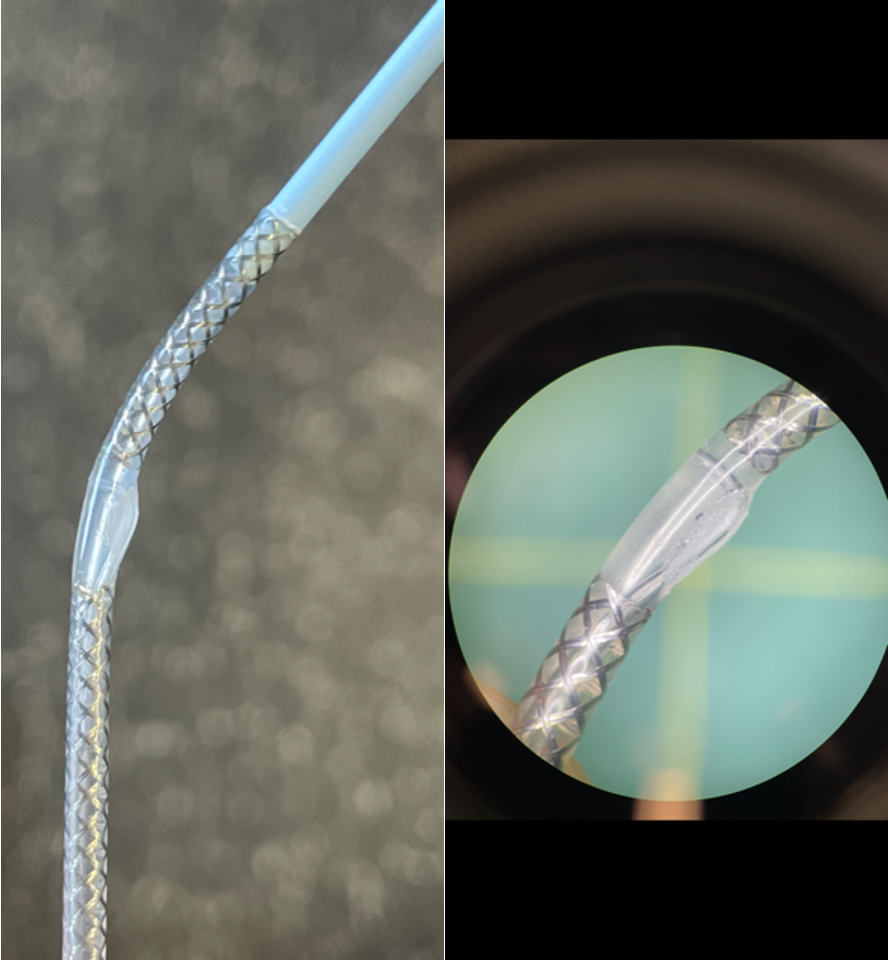 Shaft including molded flexible bend at 120°