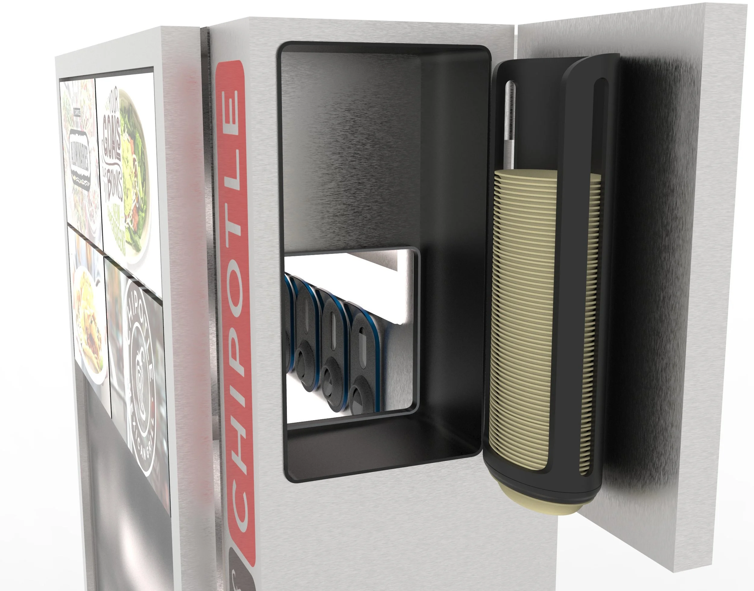 automatic bowl loading & dispensing, allows for 100 loaded bowls dispensed automatically as orders are received