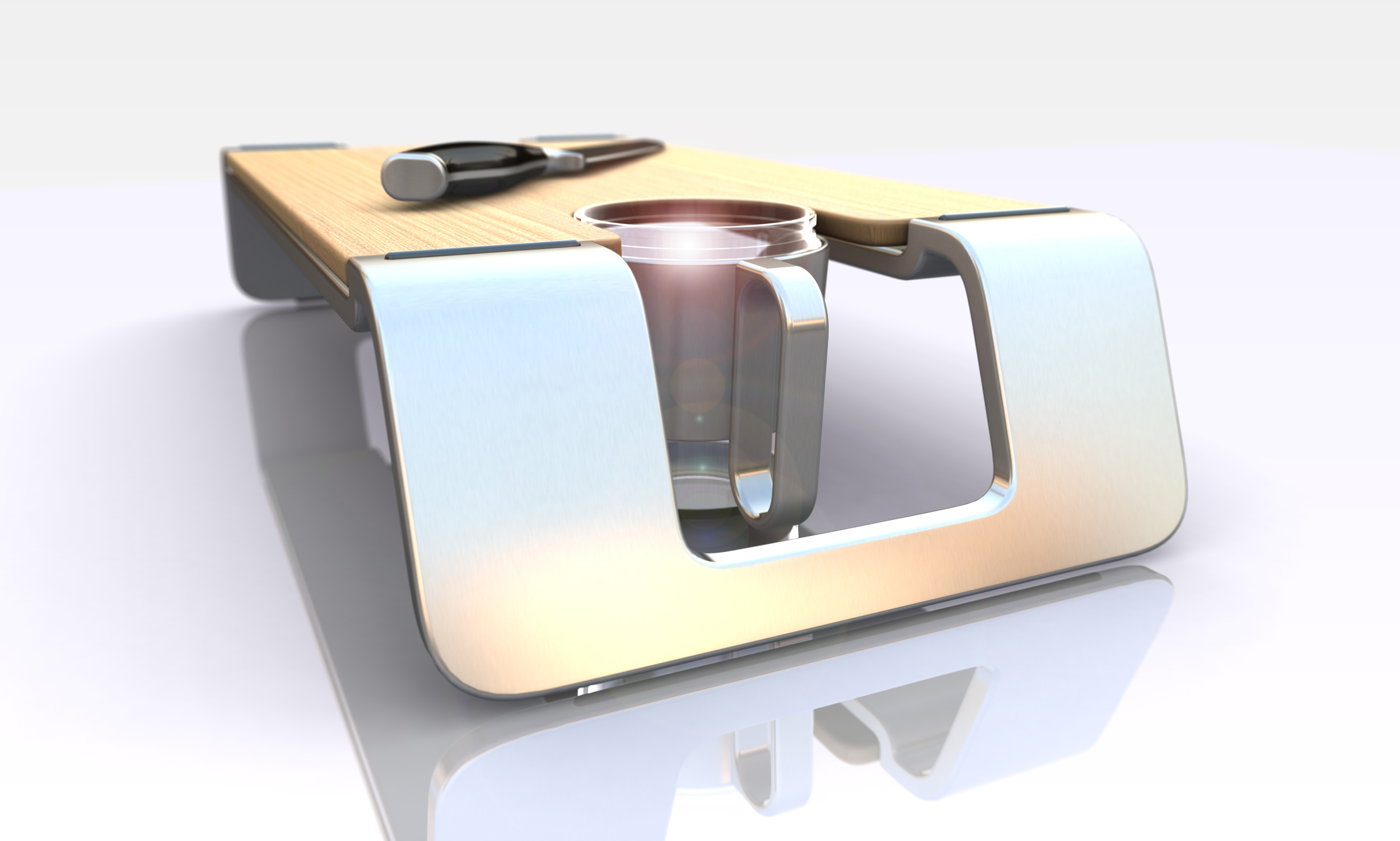 cutout allows users to place short blender cup below cutting board to swipe sliced food into