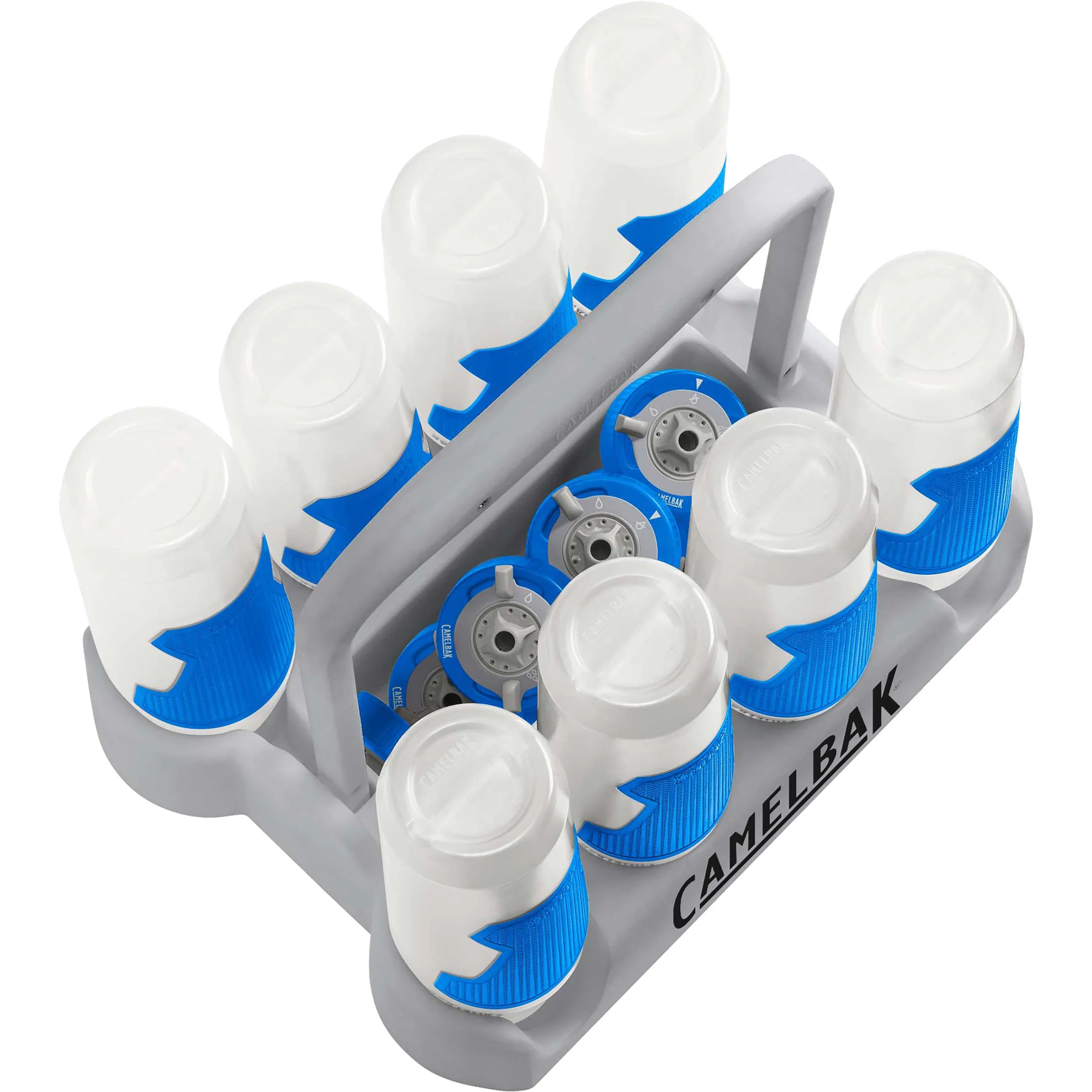 central cap storage with drainage holes to dry and store bottles up-side down