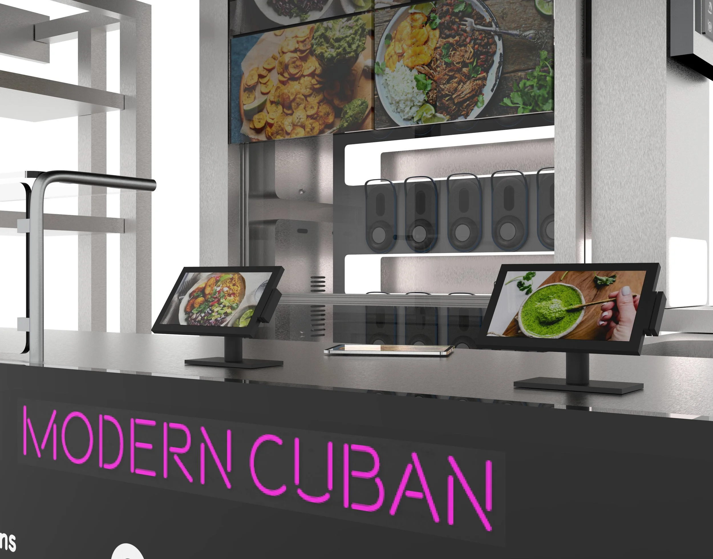 assembly station features four large customizable screens
