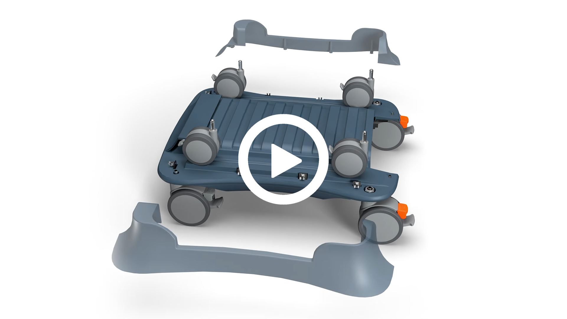 Assembly video highlighting mechanical interface to lock Tablo casters to base 