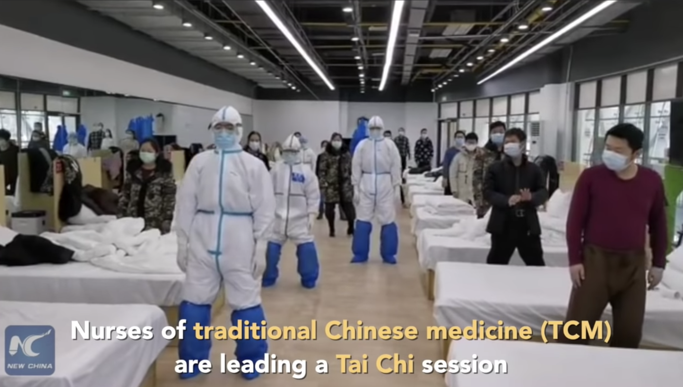 New China TV: Traditional Chinese medicine nurses lead COVID-19 patients practice Tai Chi