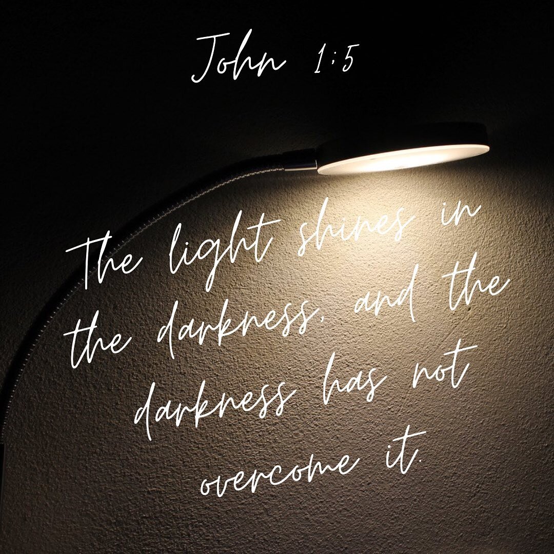 💡 THE LIGHT SHINES IN THE DARKNESS!  When the darkness seems to overwhelm you, remember Jesus shines through the darkness and no one can overpower his light!  #darkness #scripture #encourage #church #encouragement