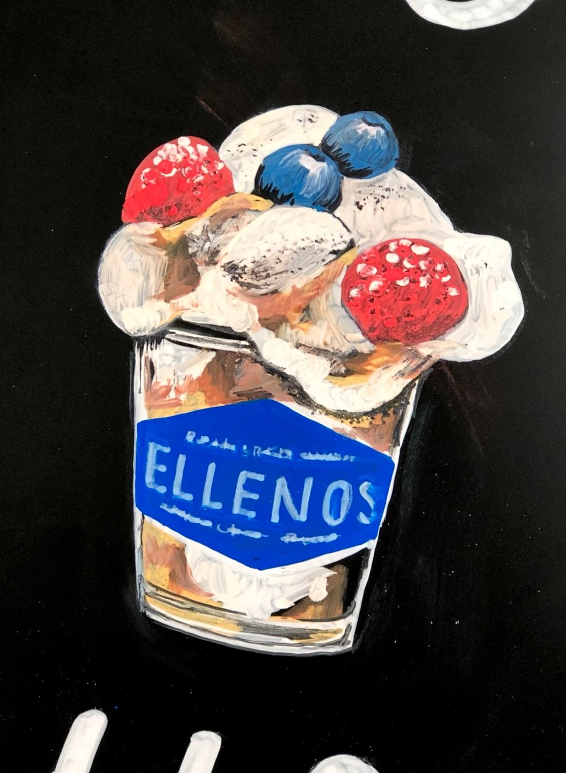 Chalkboard sign | a close-up of hand painted chalk art for an Ellenos yogurt display at the Dallas Farmers Market