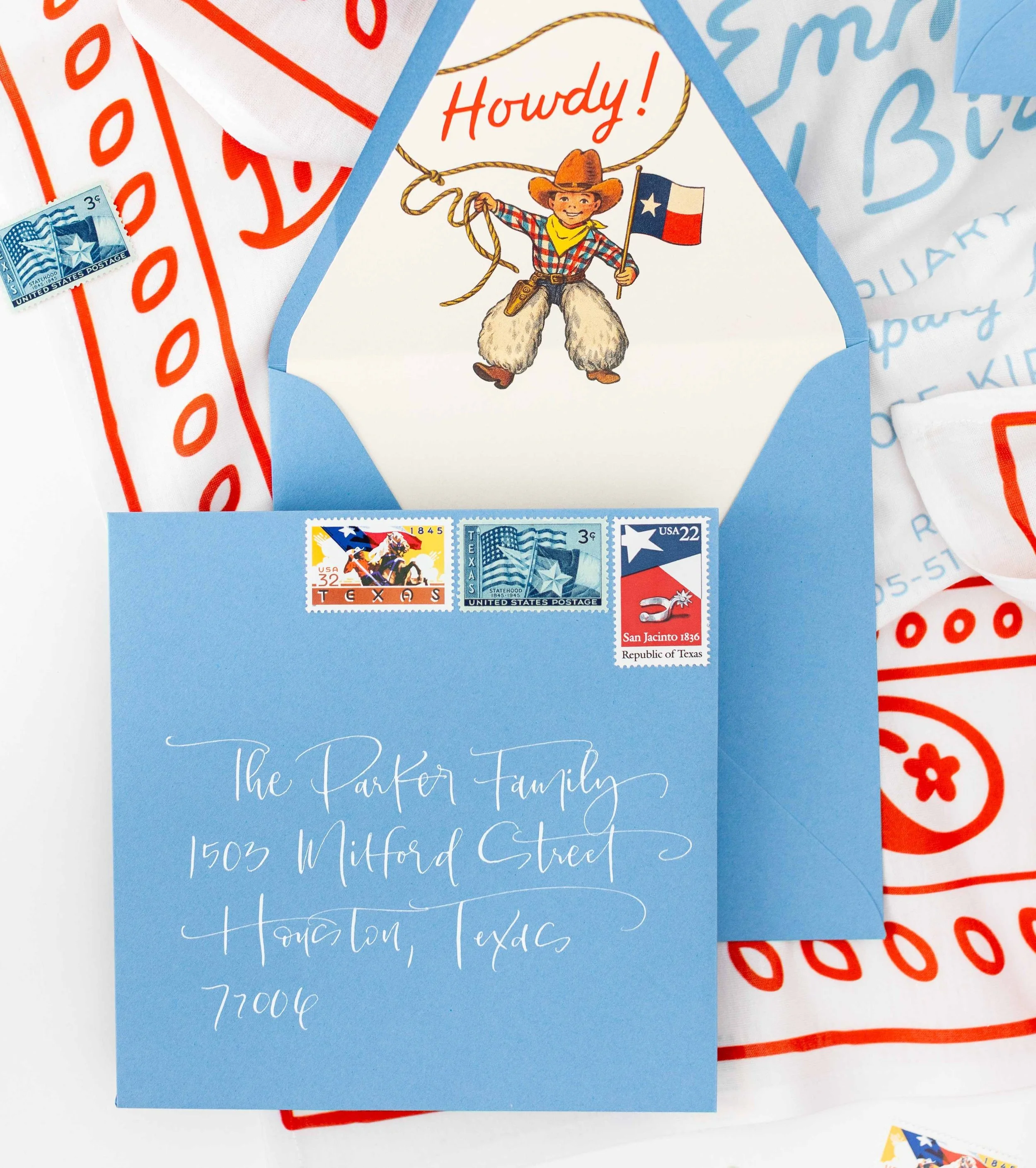 bandana birthday party invitation custom calligraphy