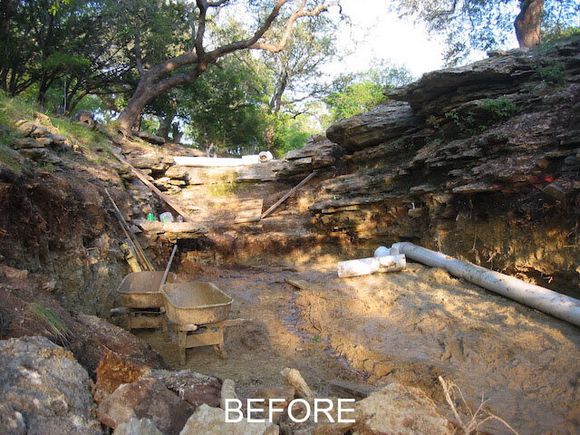 limestone water feature before