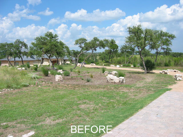 hill country residential landscape before