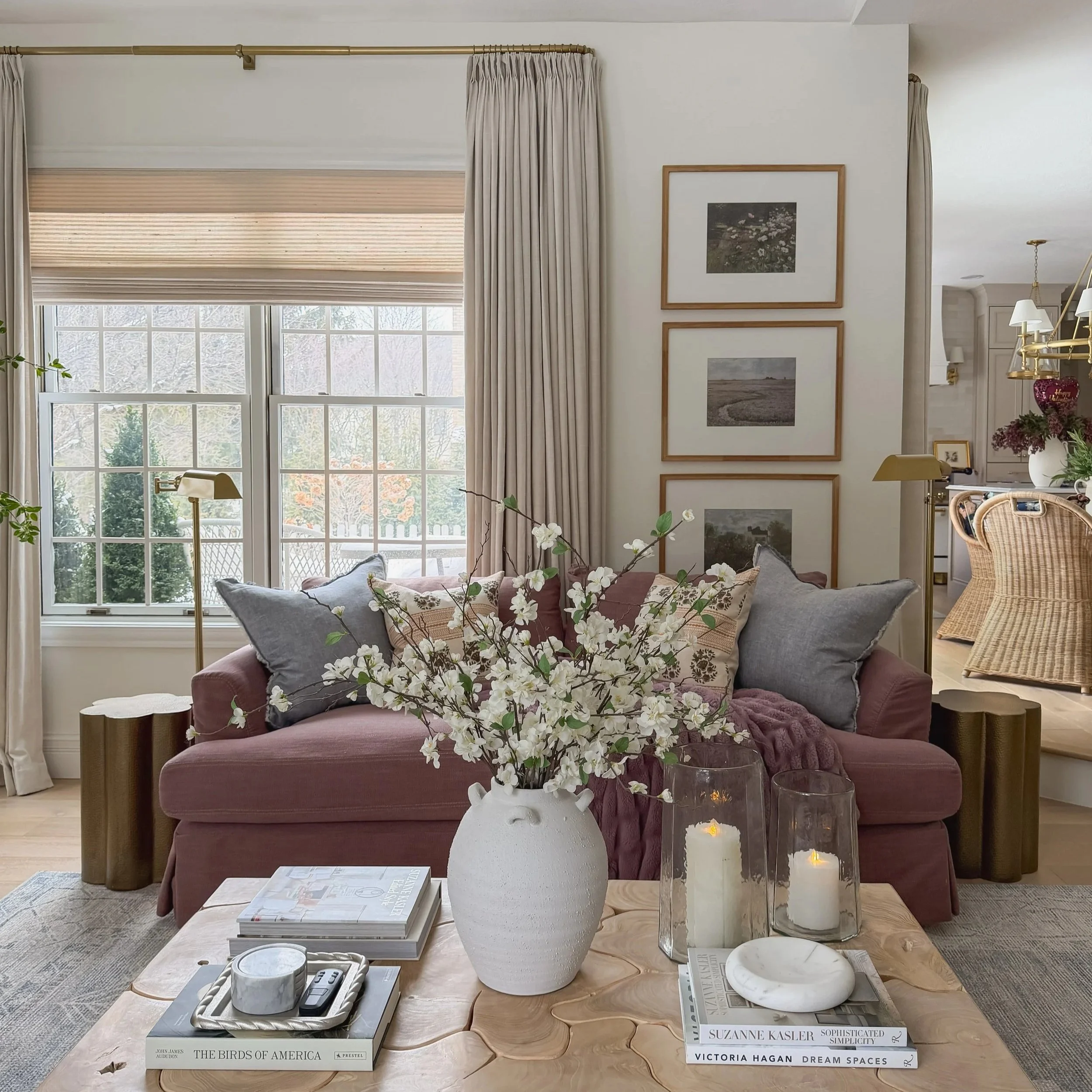 TwoPages Liz Ivory White floor-length curtains in a bright neutral living room