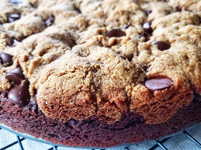 Layered, chewy, craggy, just-sweet-enough, and all-around killer &quot;brookie&quot; (brownie + cookie) recipe by @dadaeats (the recipe is in her IG feed). I baked this in a 9&quot; springform for 20 min -- might reduce further to 18 min next time. A