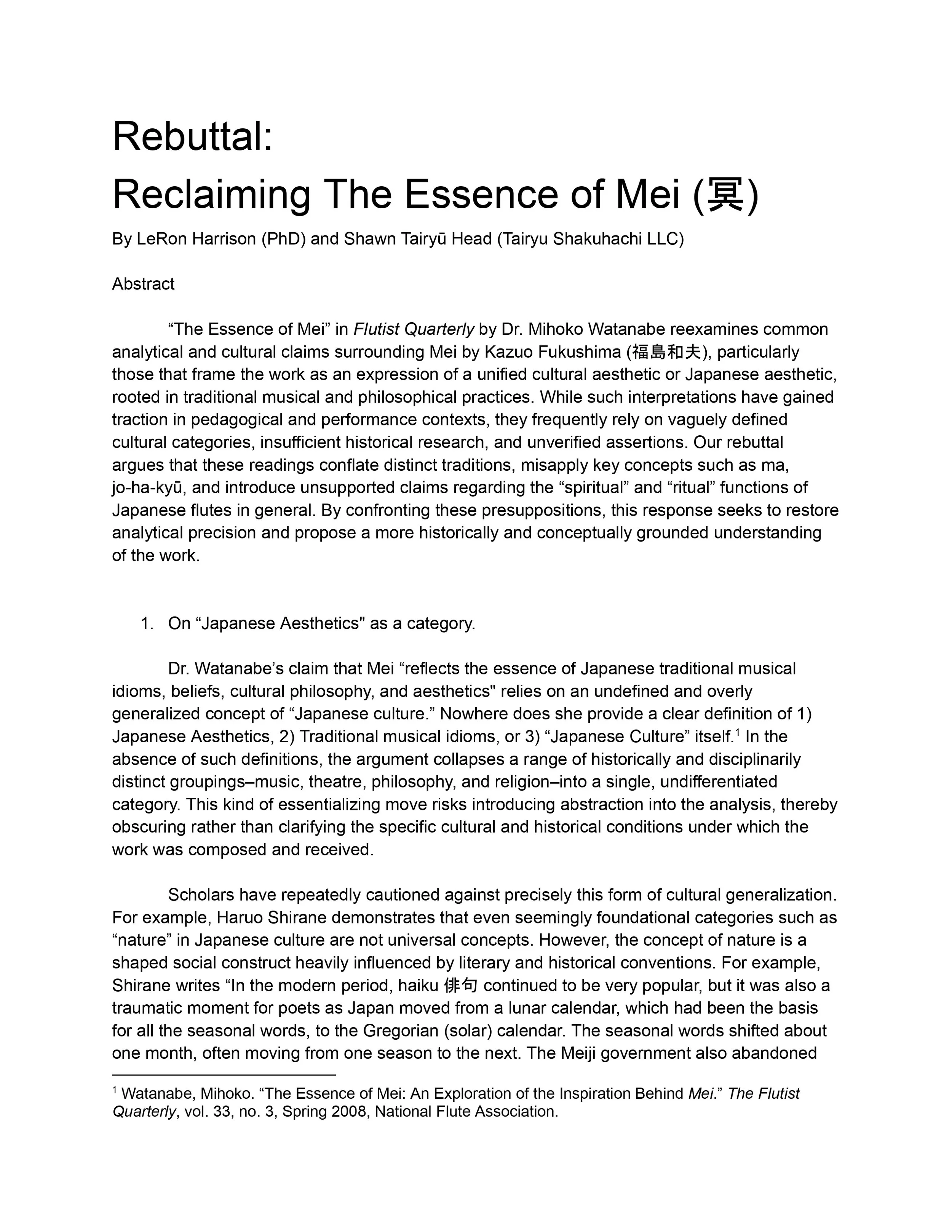 Rebuttal: Reclaiming the Essence of Mei